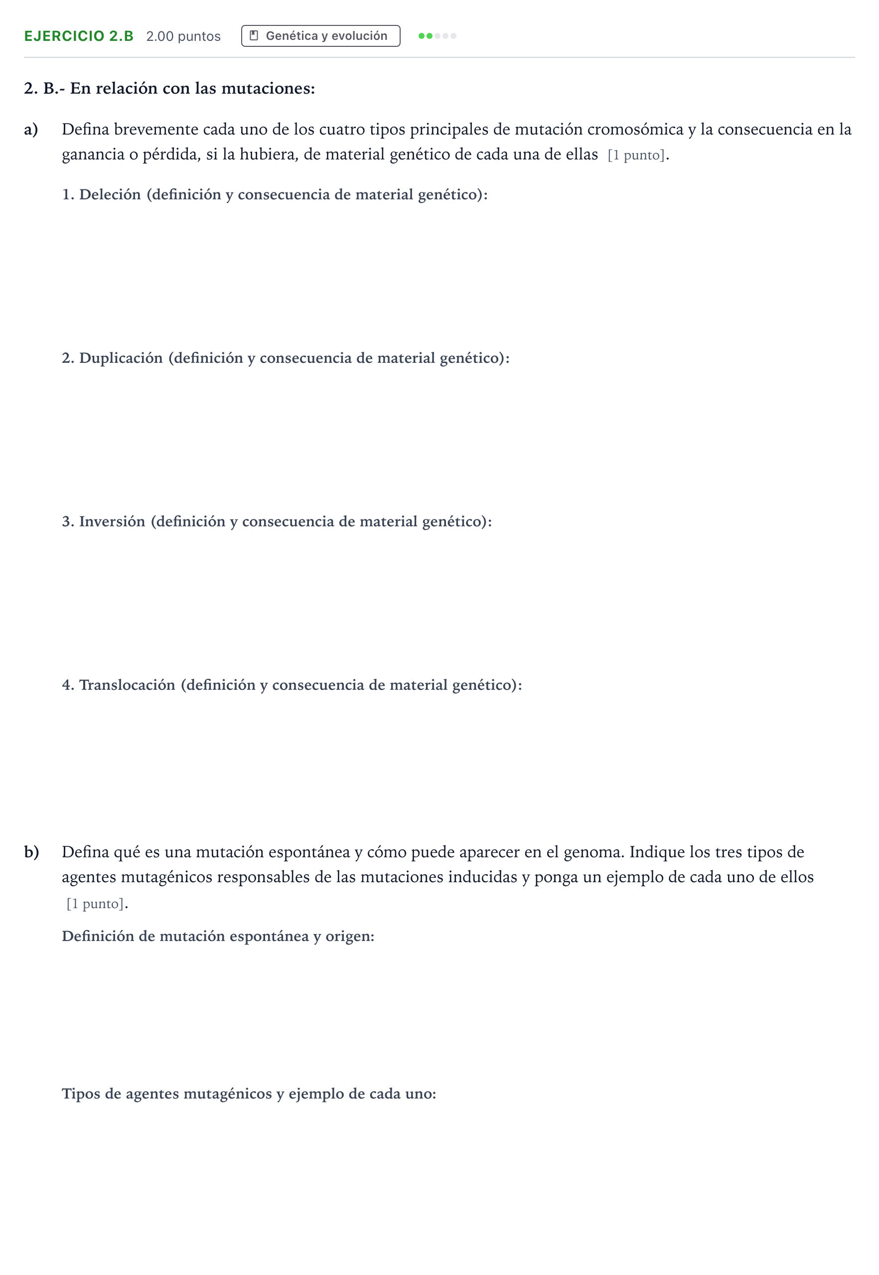 Enunciado: Ejercicio 2.B · Biología PAU Madrid Ordinaria 2025