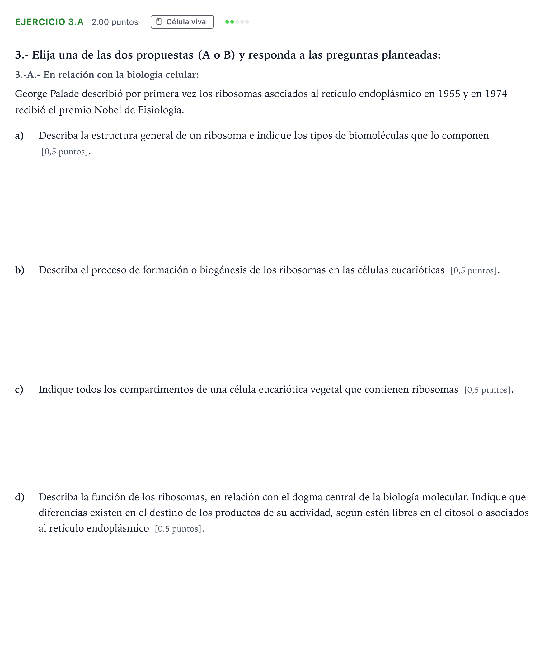 Enunciado: Ejercicio 3.A · Biología PAU Madrid Ordinaria 2025