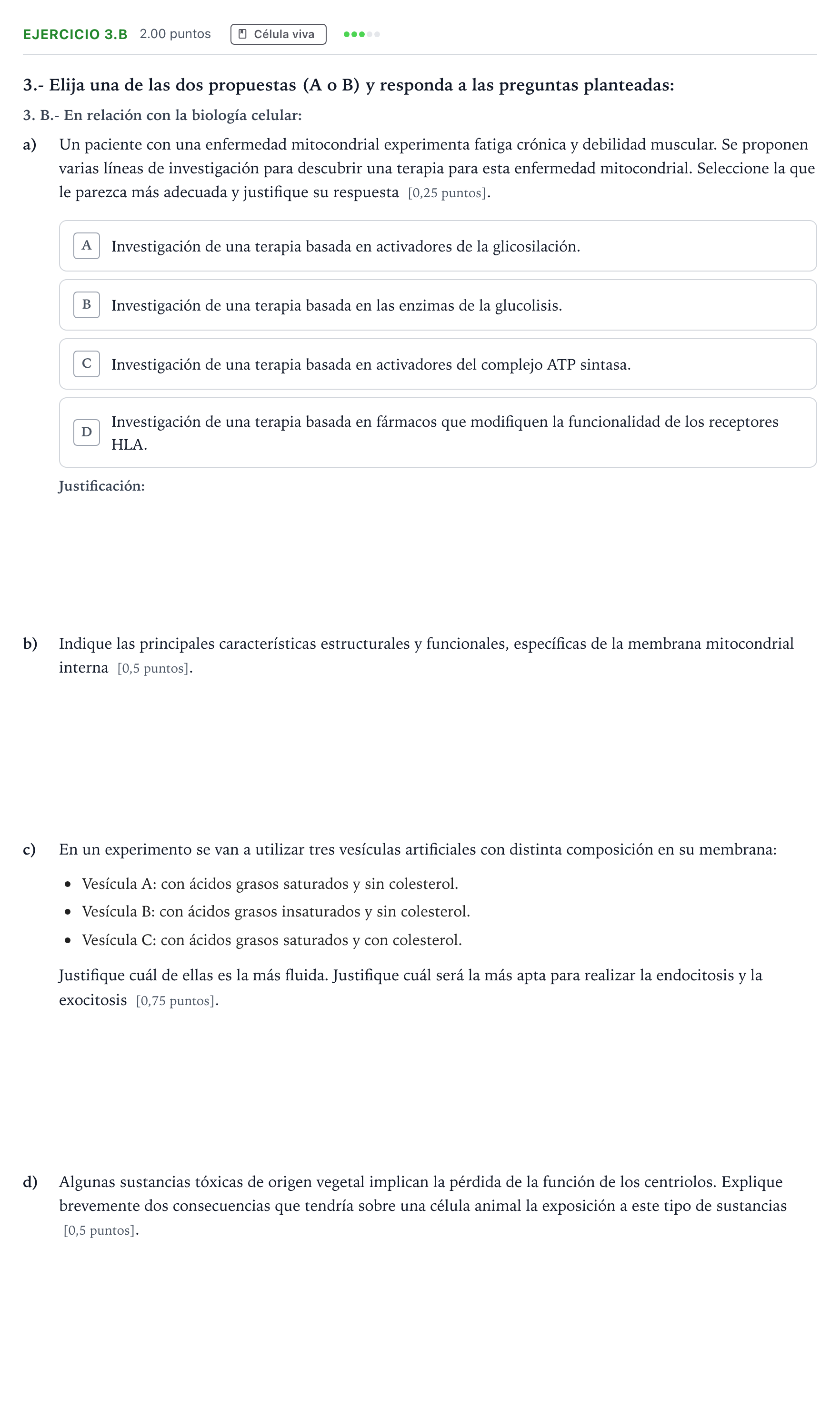 Enunciado: Ejercicio 3.B · Biología PAU Madrid Ordinaria 2025
