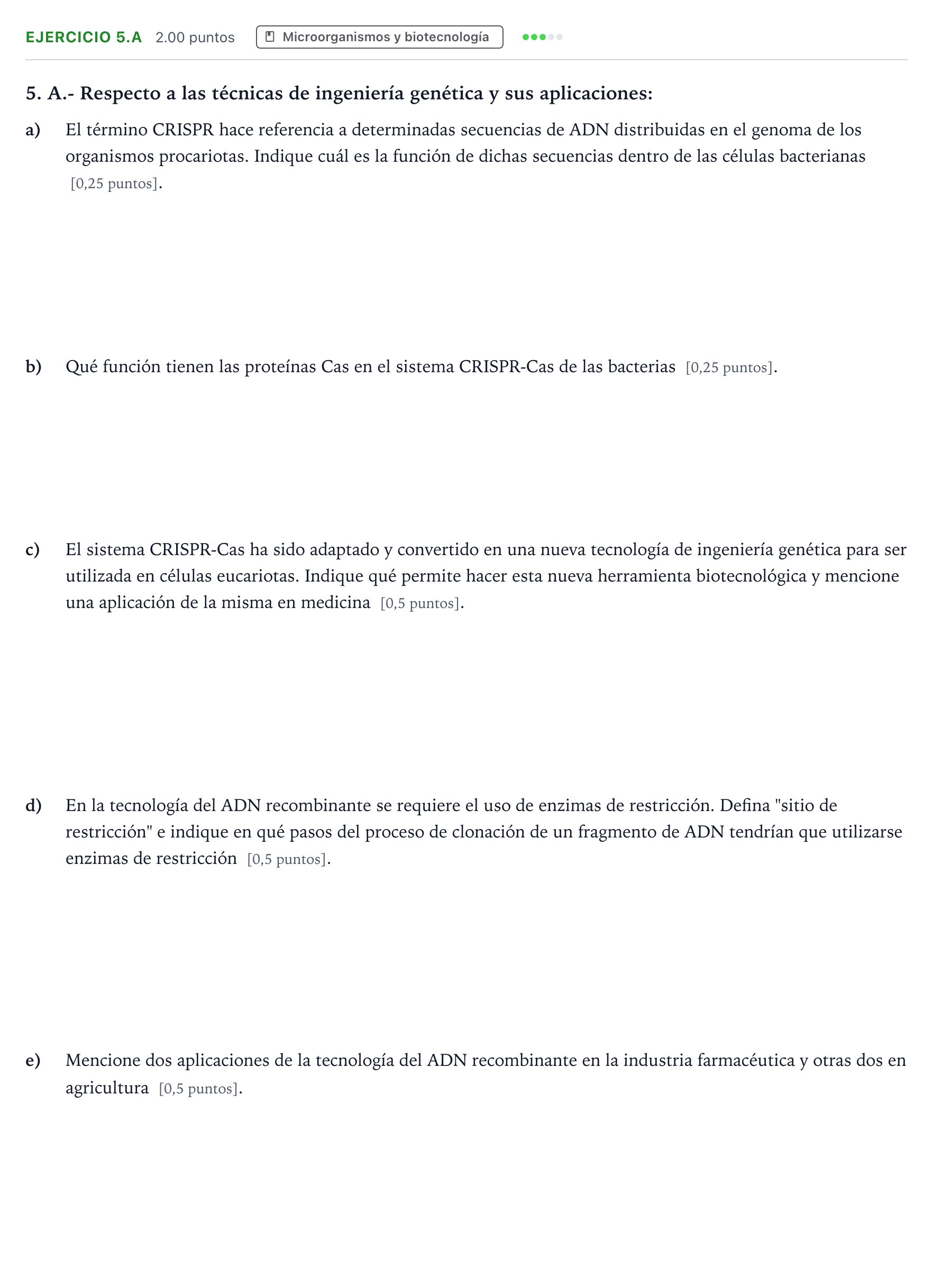 Enunciado: Ejercicio 5.A · Biología PAU Madrid Ordinaria 2025