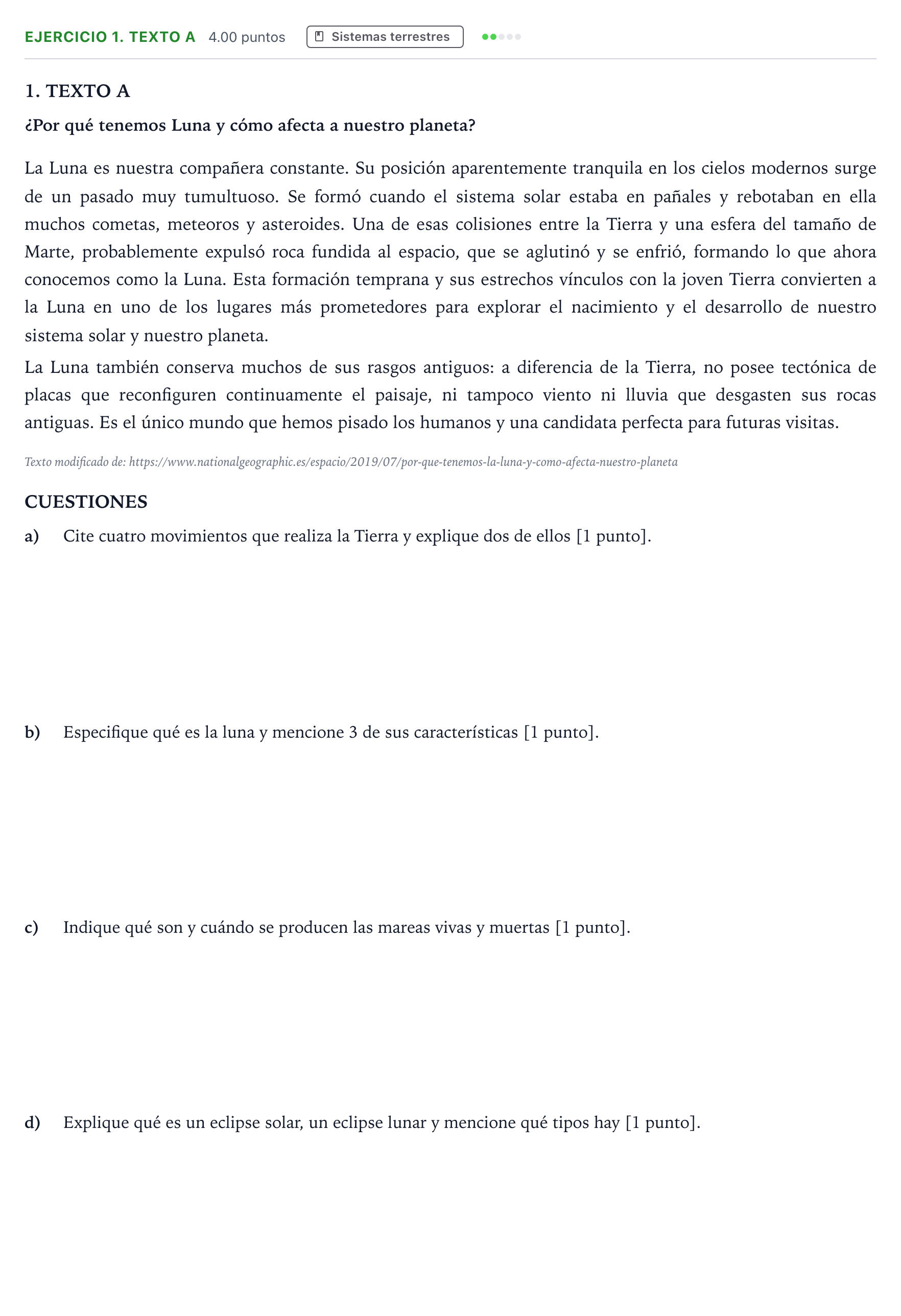 Enunciado: Ejercicio 1. TEXTO A · Ciencias Generales PAU Madrid Extraordinaria Coincidencias 2025