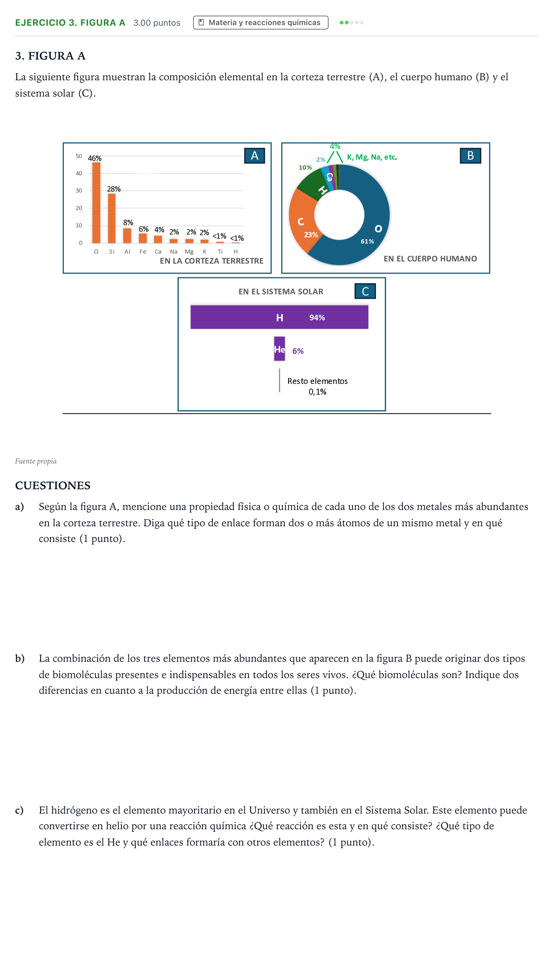 Enunciado: Ejercicio 3. FIGURA A · Ciencias Generales PAU Madrid Extraordinaria Coincidencias 2025