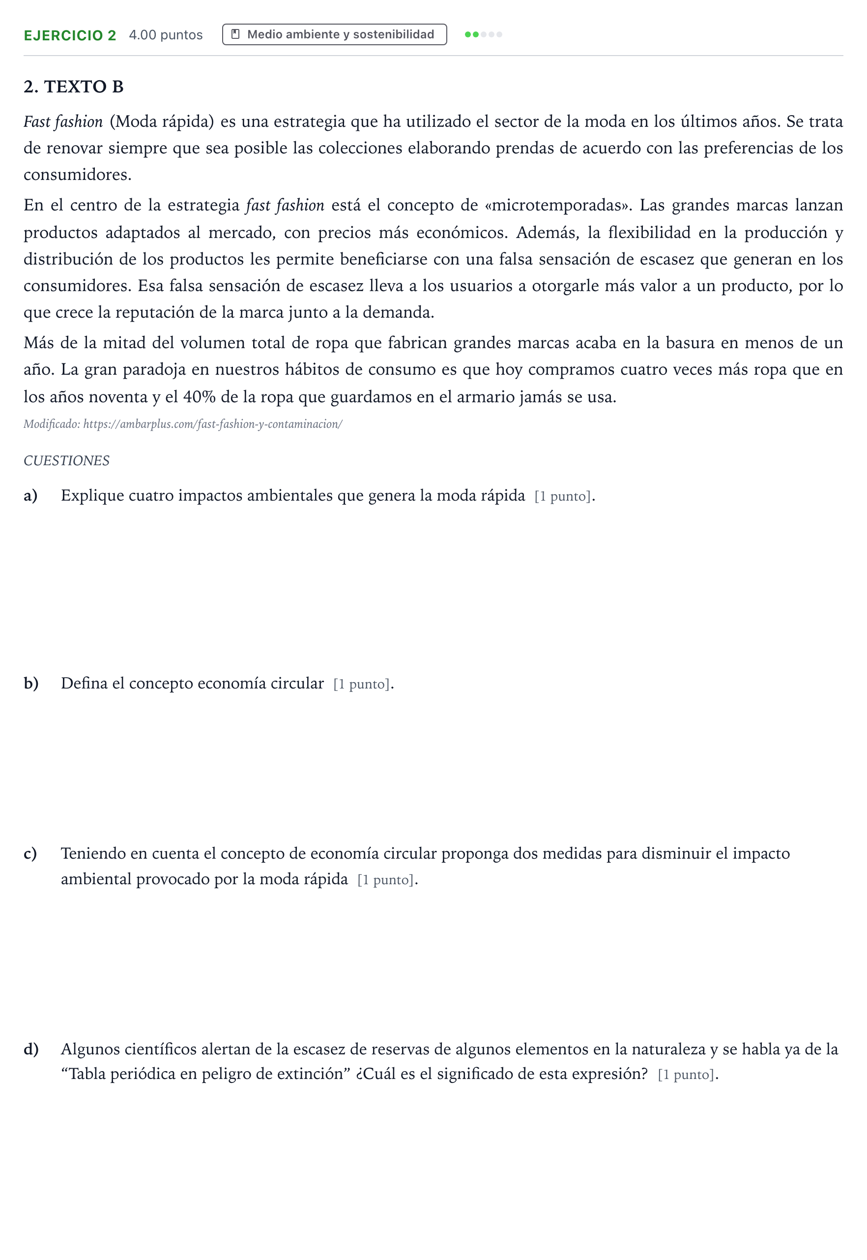 Enunciado: Problema 2 · Ciencias Generales PAU Madrid Modelo 2025