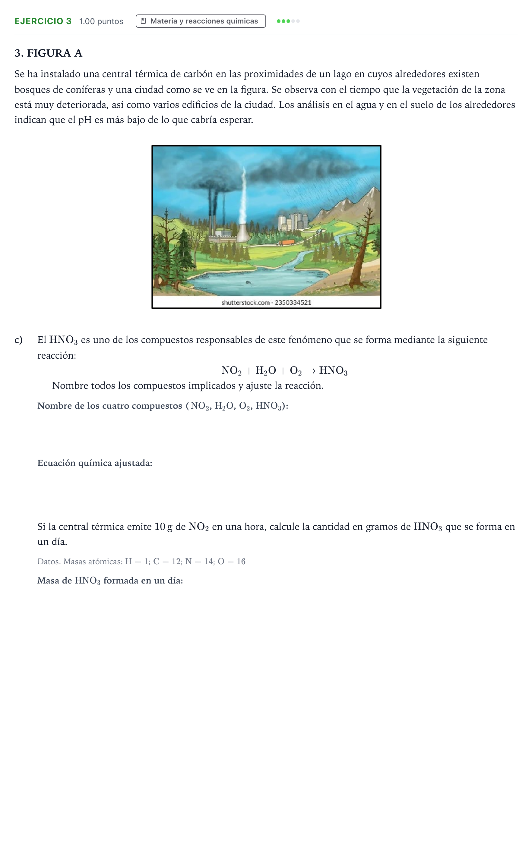 Enunciado: Ejercicio 3 - Materia y reacciones químicas · Ciencias Generales PAU Madrid Modelo 2025