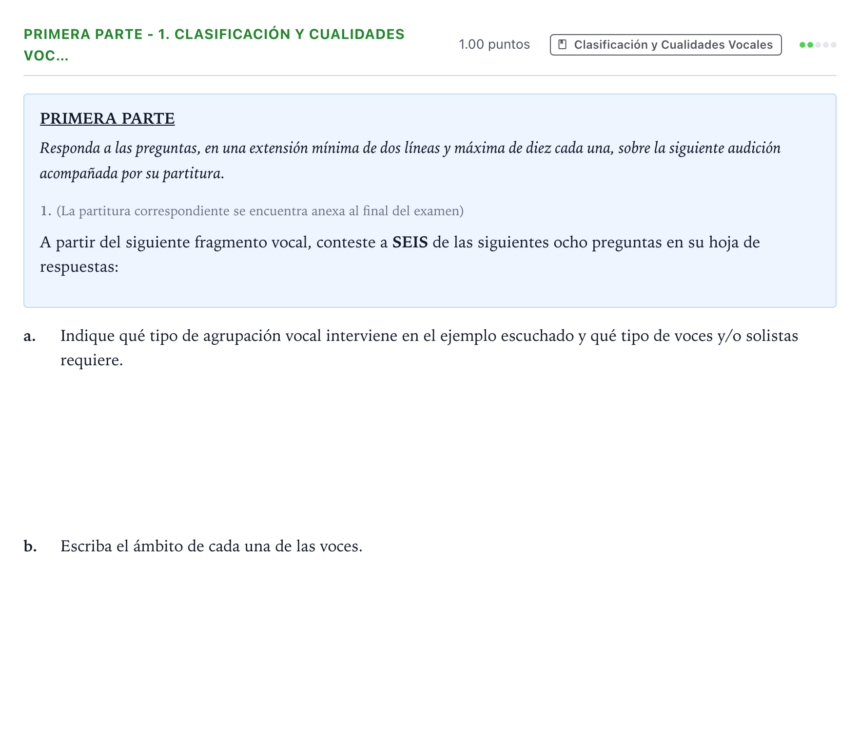 Enunciado: Ejercicio Primera parte - 1. Clasificación y Cualidades Voc… · Coro y Técnica Vocal II PAU Madrid Extraordinaria 2025