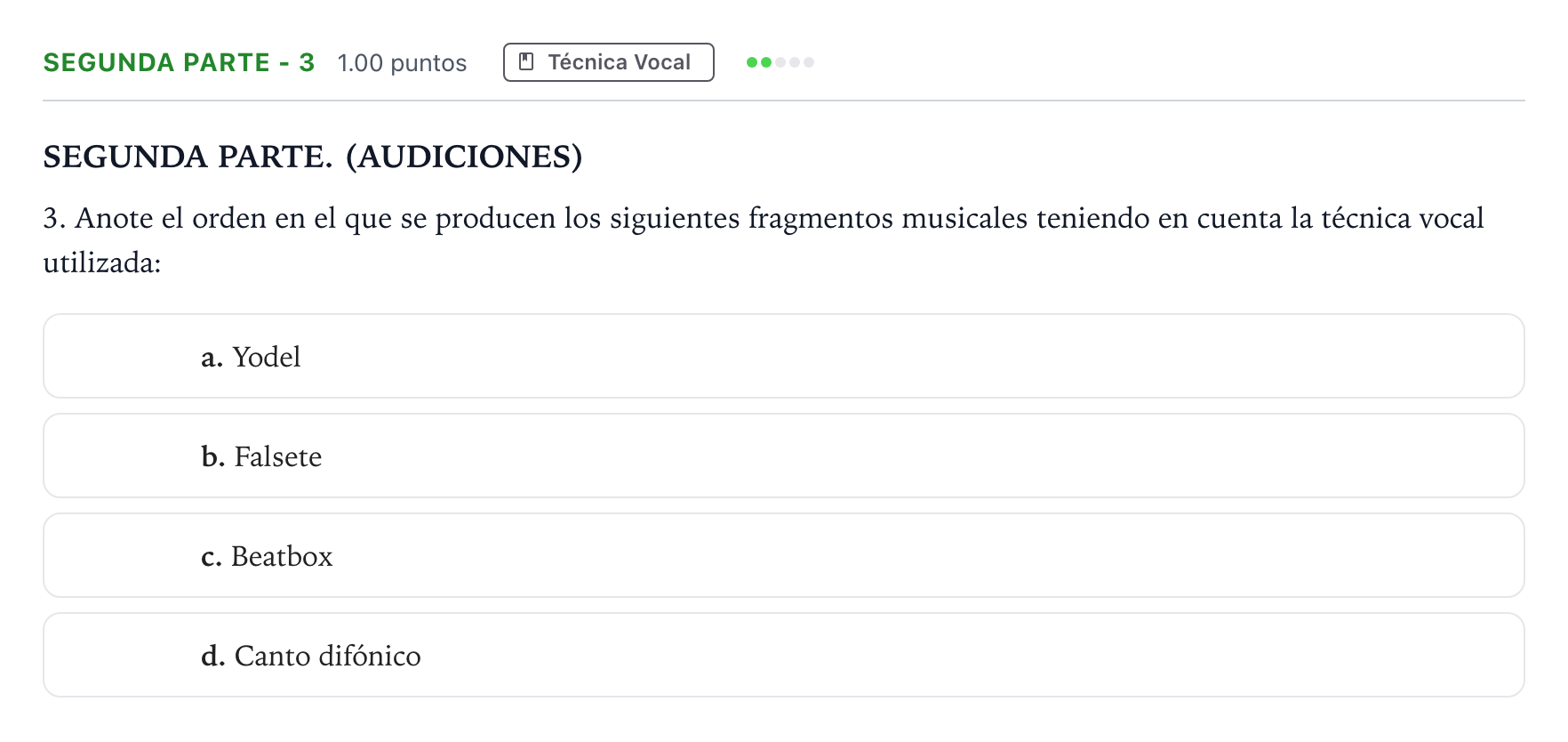 Enunciado: Ejercicio Segunda parte - 3 · Coro y Técnica Vocal II PAU Madrid Extraordinaria 2025