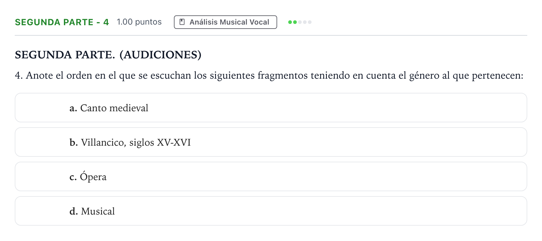 Enunciado: Ejercicio Segunda parte - 4 · Coro y Técnica Vocal II PAU Madrid Extraordinaria 2025