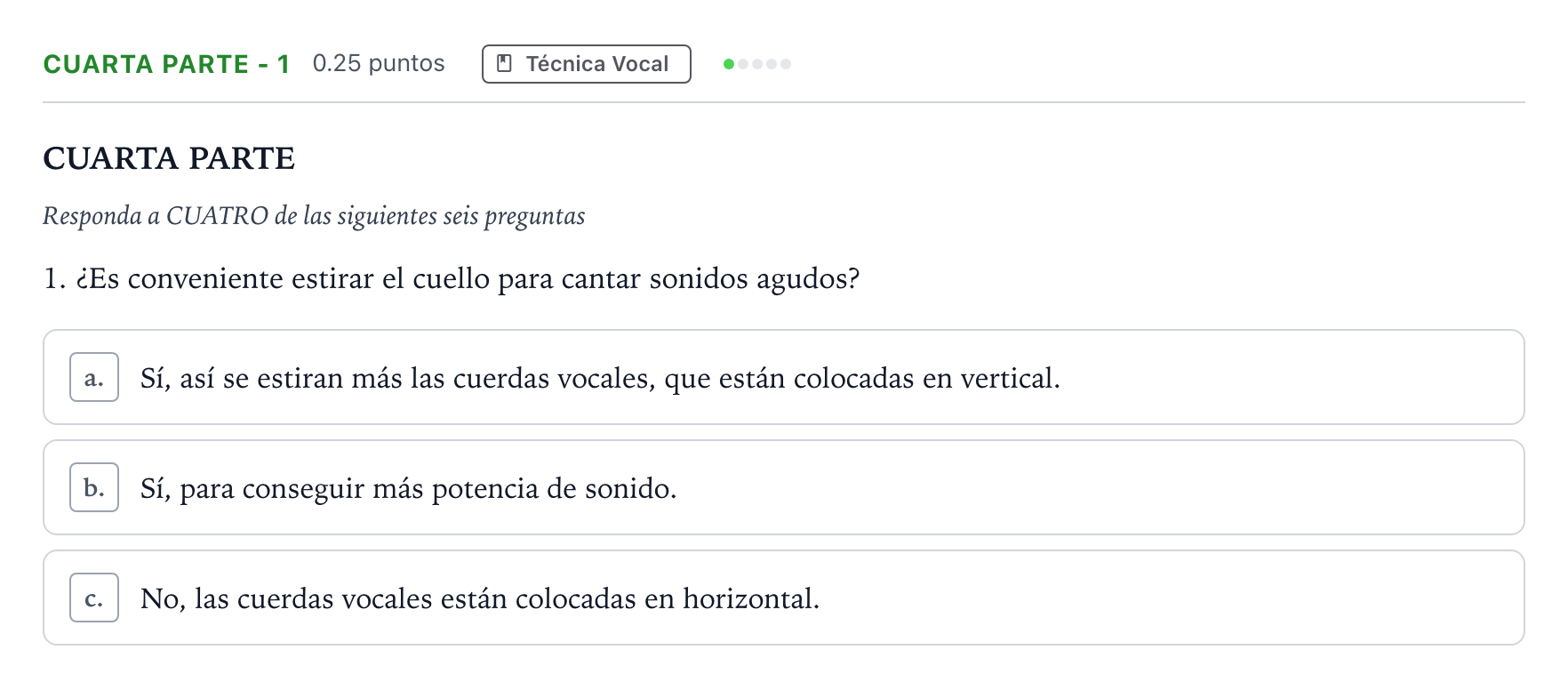 Enunciado: Ejercicio Cuarta Parte - 1 · Coro y Técnica Vocal II PAU Madrid Modelo 2025