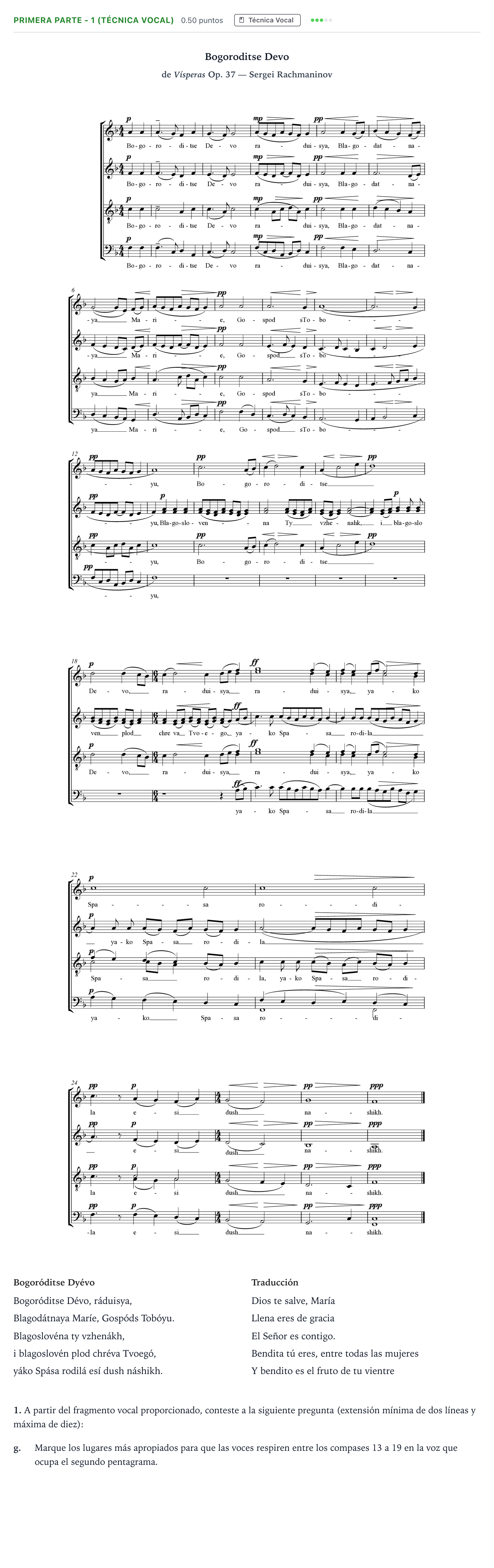 Enunciado: Ejercicio Primera Parte - 1 (Técnica Vocal) · Coro y Técnica Vocal II PAU Madrid Modelo 2025
