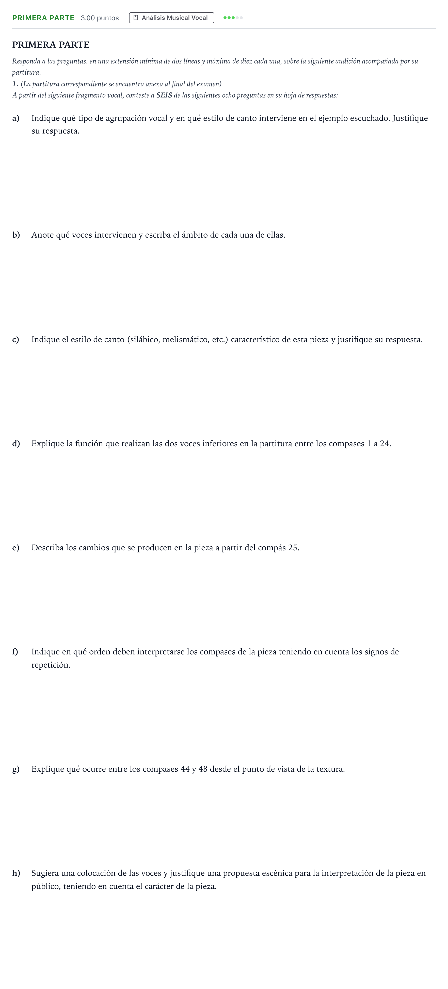 Enunciado: Ejercicio Primera Parte · Coro y Técnica Vocal II PAU Madrid Ordinaria 2025