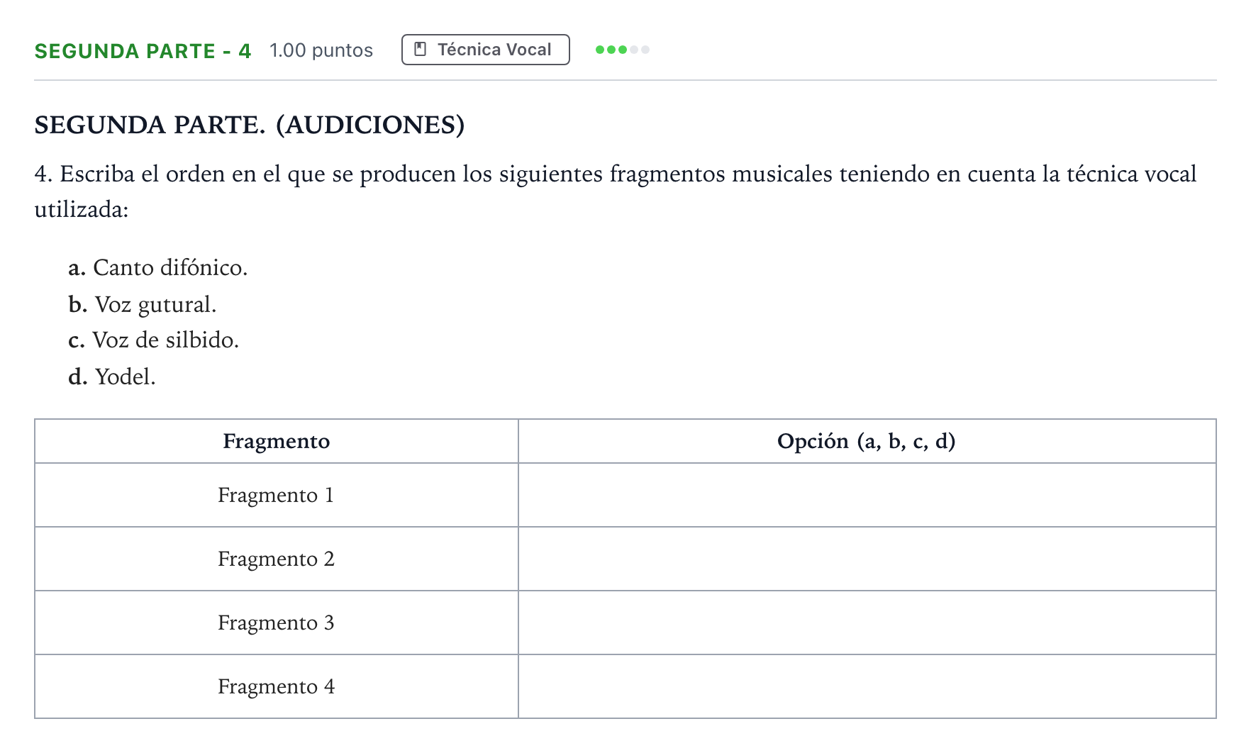 Enunciado: Ejercicio Segunda Parte - 4 · Coro y Técnica Vocal II PAU Madrid Ordinaria 2025