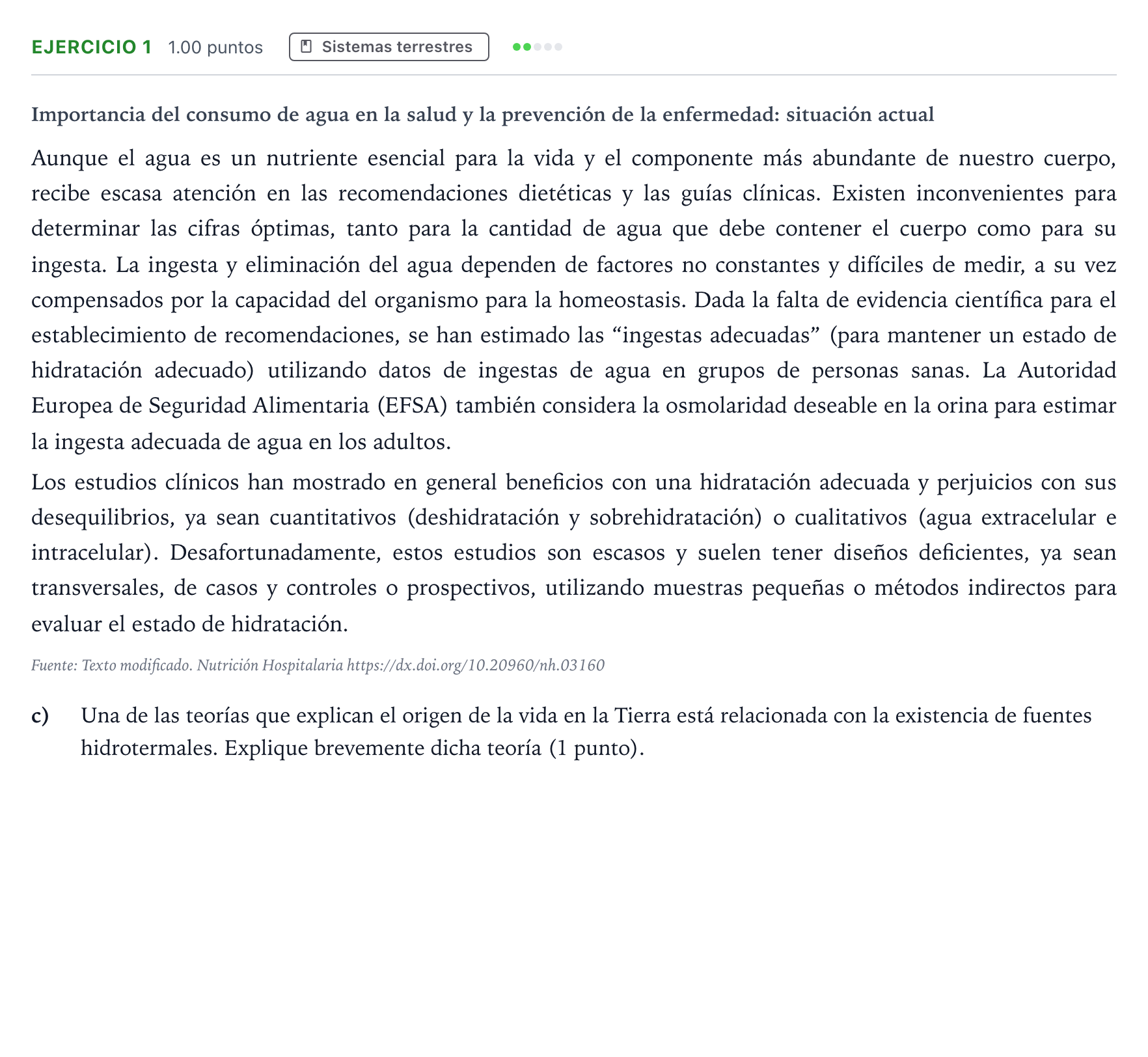 Enunciado: Ejercicio 1 - Sistemas terrestres · Ciencias Generales PAU Madrid Ordinaria Coincidencias 2025
