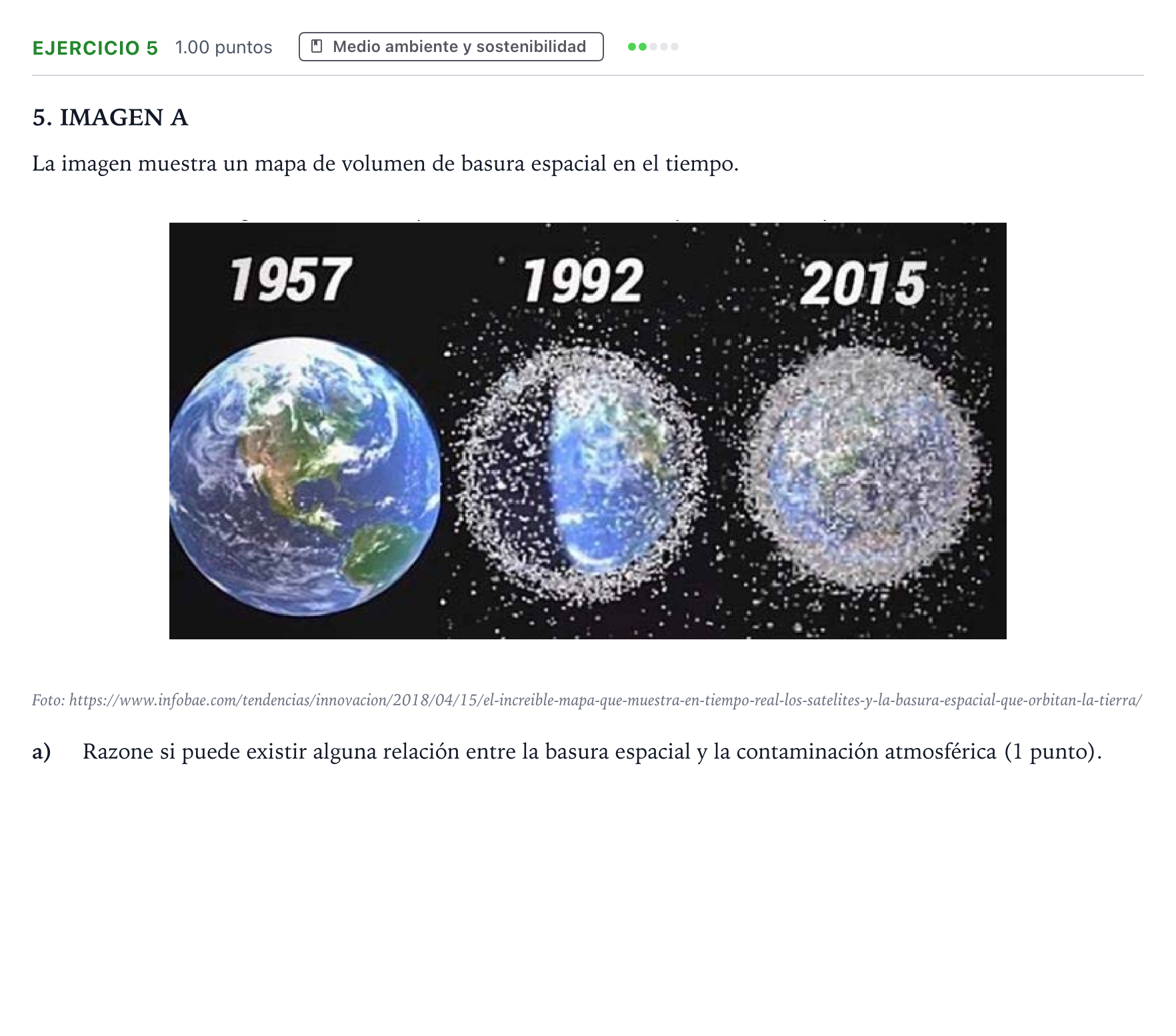 Enunciado: Ejercicio 5 - Medio ambiente y sostenibilidad · Ciencias Generales PAU Madrid Ordinaria Coincidencias 2025