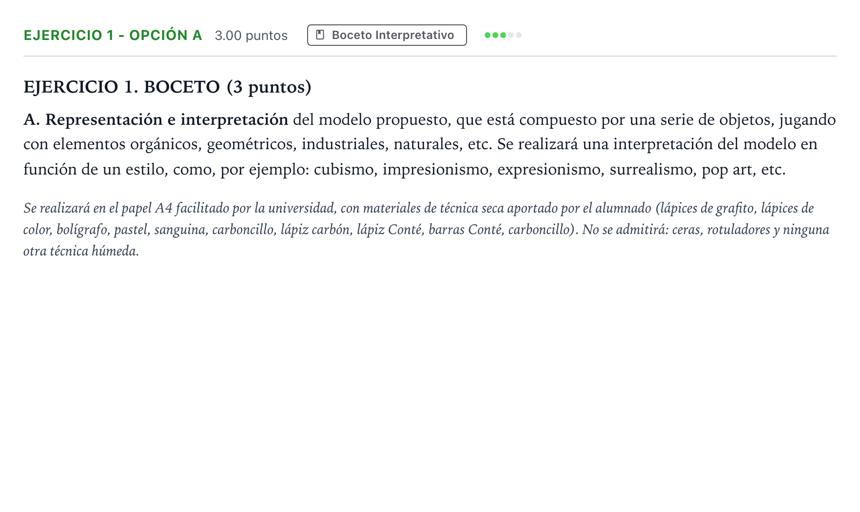 Enunciado: Ejercicio 1 - Opción A · Dibujo Artístico II PAU Madrid Modelo 2025