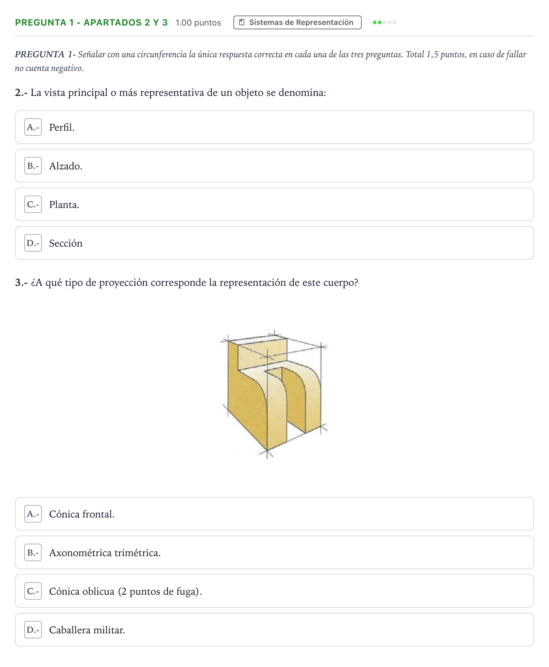 Enunciado: Pregunta 1 - Apartados 2 y 3 · Dibujo Técnico Aplicado a las Artes Plásticas y al Diseño II PAU Madrid Modelo 2025