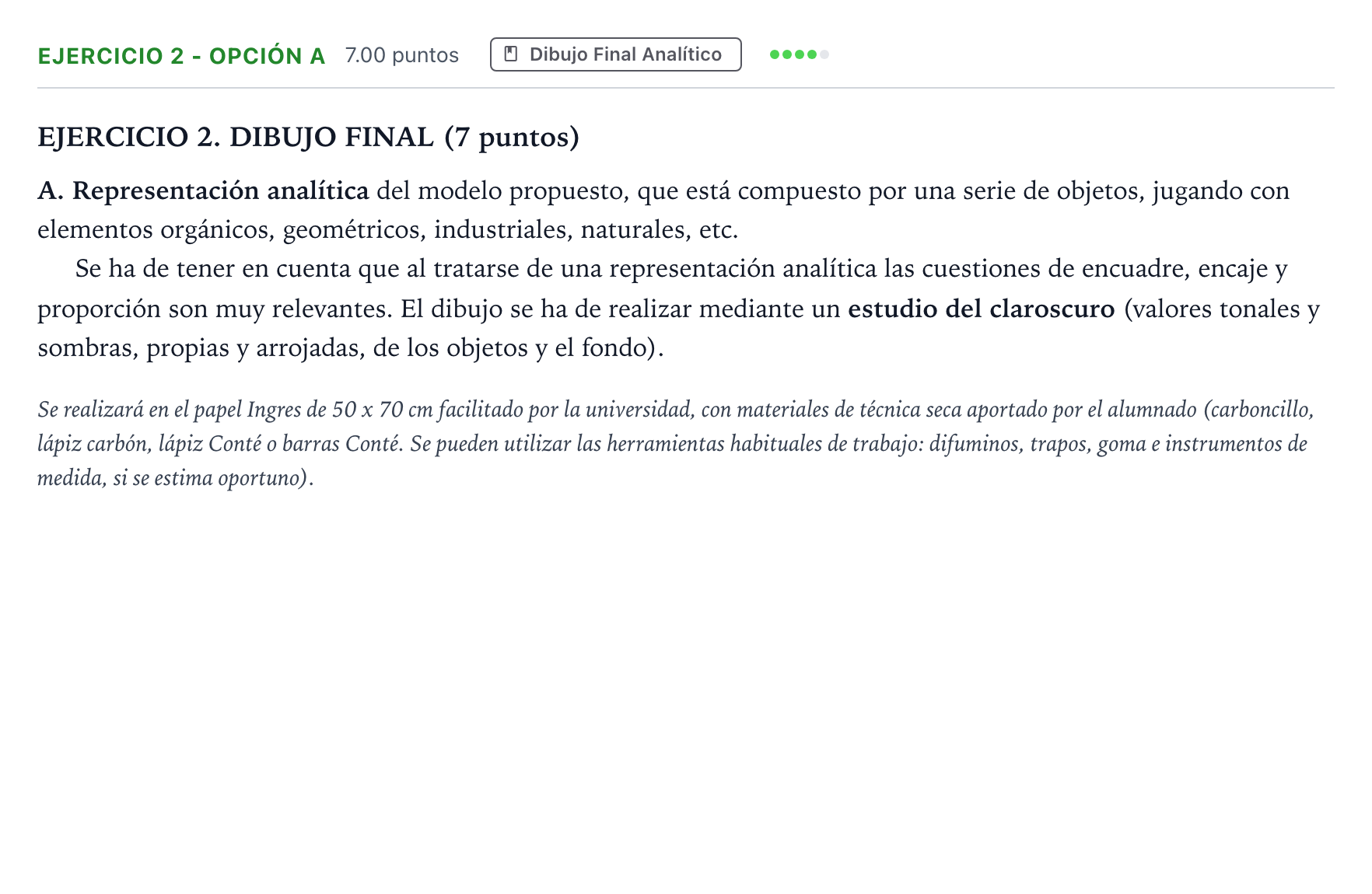 Enunciado: Ejercicio 2 - Opción A · Dibujo Artístico II PAU Madrid Ordinaria 2025