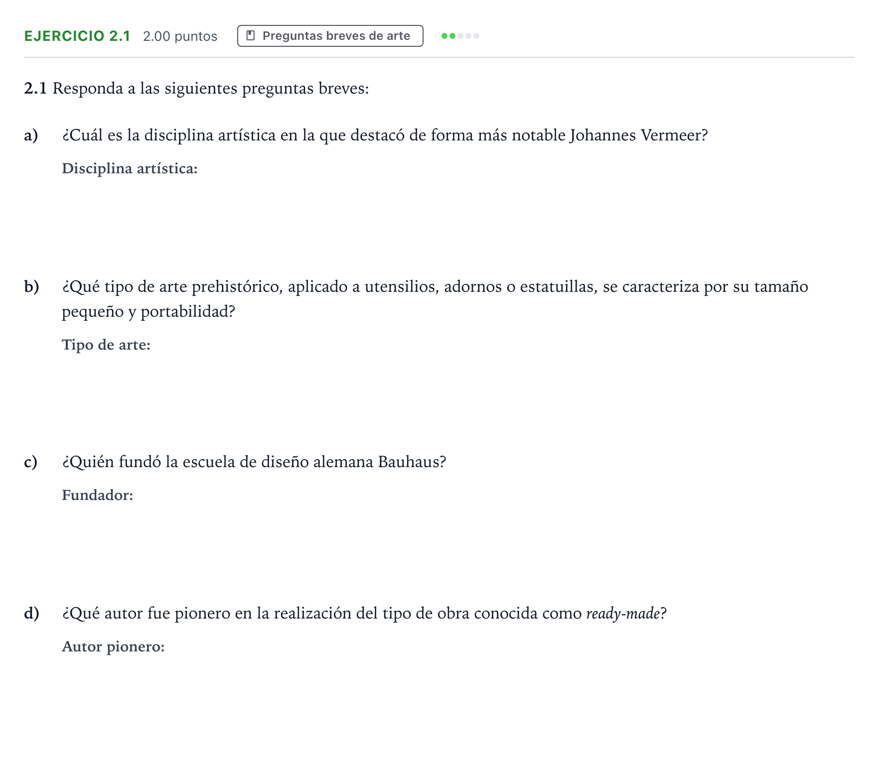 Enunciado: Ejercicio 2.1 · Fundamentos Artísticos PAU Madrid Modelo 2025