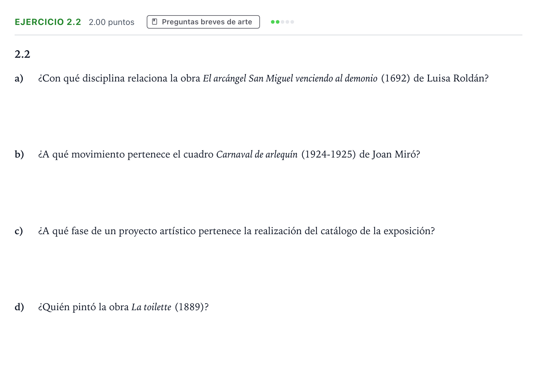 Enunciado: Ejercicio 2.2 · Fundamentos Artísticos PAU Madrid Modelo 2025