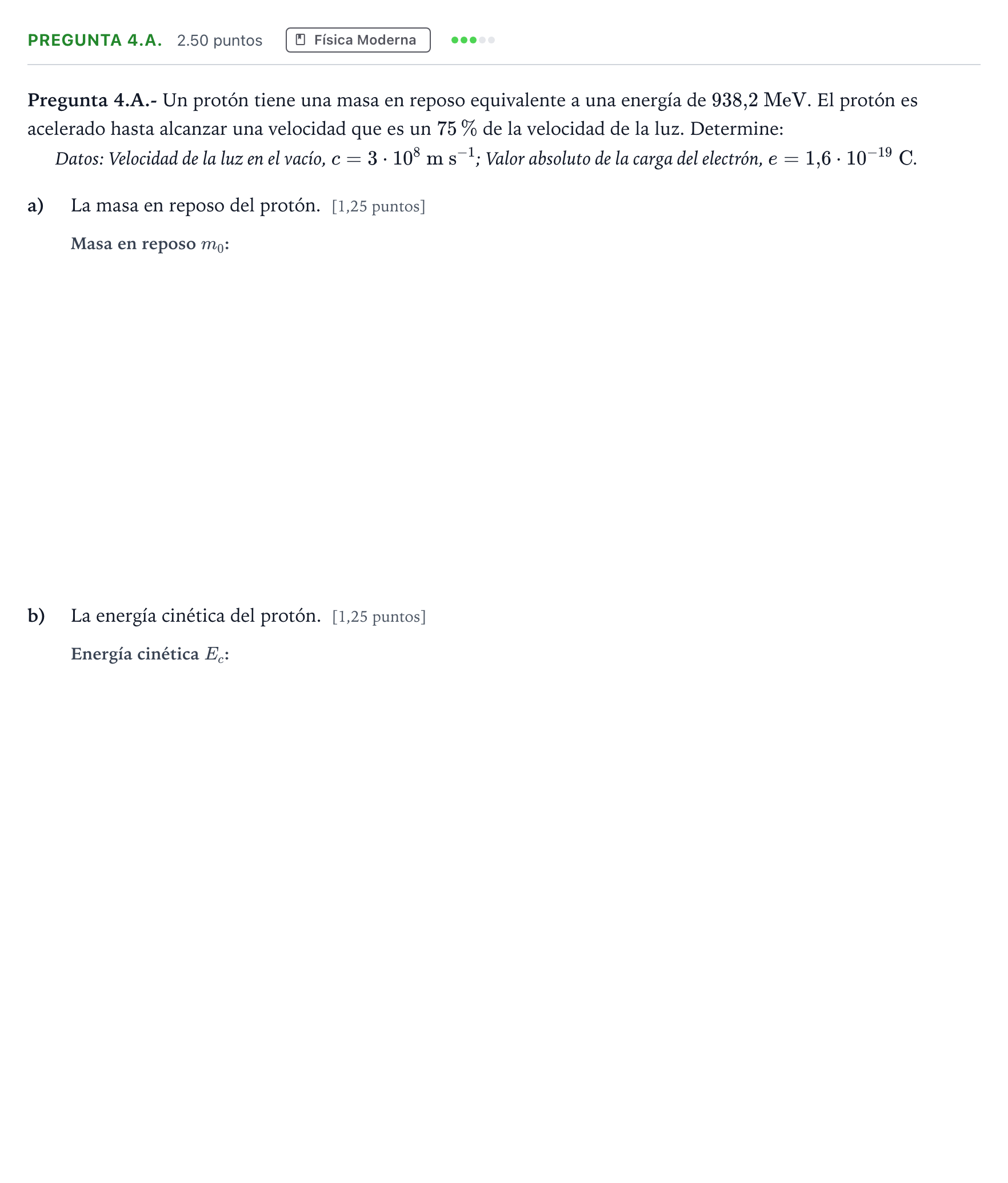 Enunciado: Pregunta 4.A. · Física PAU Madrid Modelo 2025