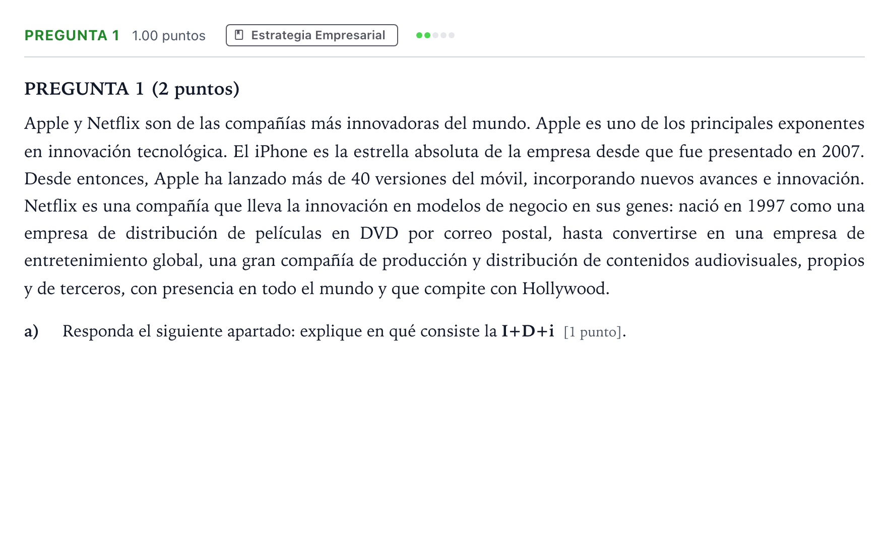 Enunciado: Pregunta 1 · Empresa y Diseño de Modelos de Negocio PAU Madrid Extraordinaria 2025