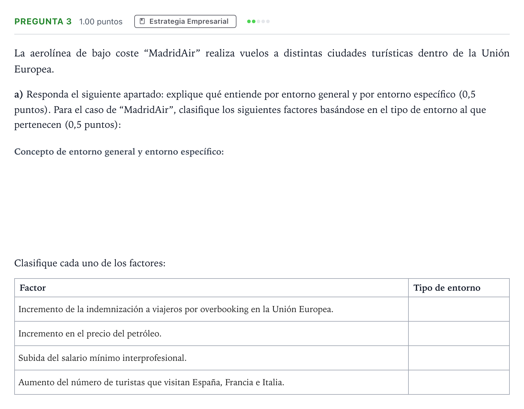 Enunciado: Pregunta 3 - Estrategia Empresarial · Empresa y Diseño de Modelos de Negocio PAU Madrid Extraordinaria 2025