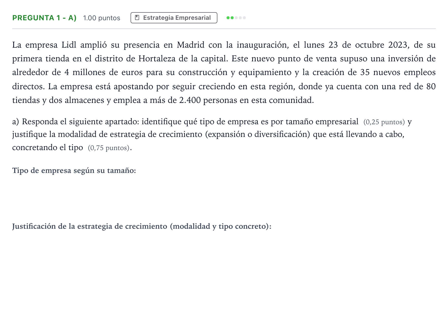 Enunciado: Pregunta 1 - a) · Empresa y Diseño de Modelos de Negocio PAU Madrid Ordinaria Coincidencias 2025
