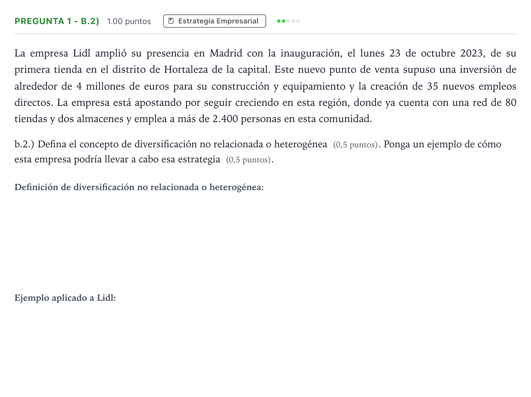 Enunciado: Pregunta 1 - b.2) · Empresa y Diseño de Modelos de Negocio PAU Madrid Ordinaria Coincidencias 2025