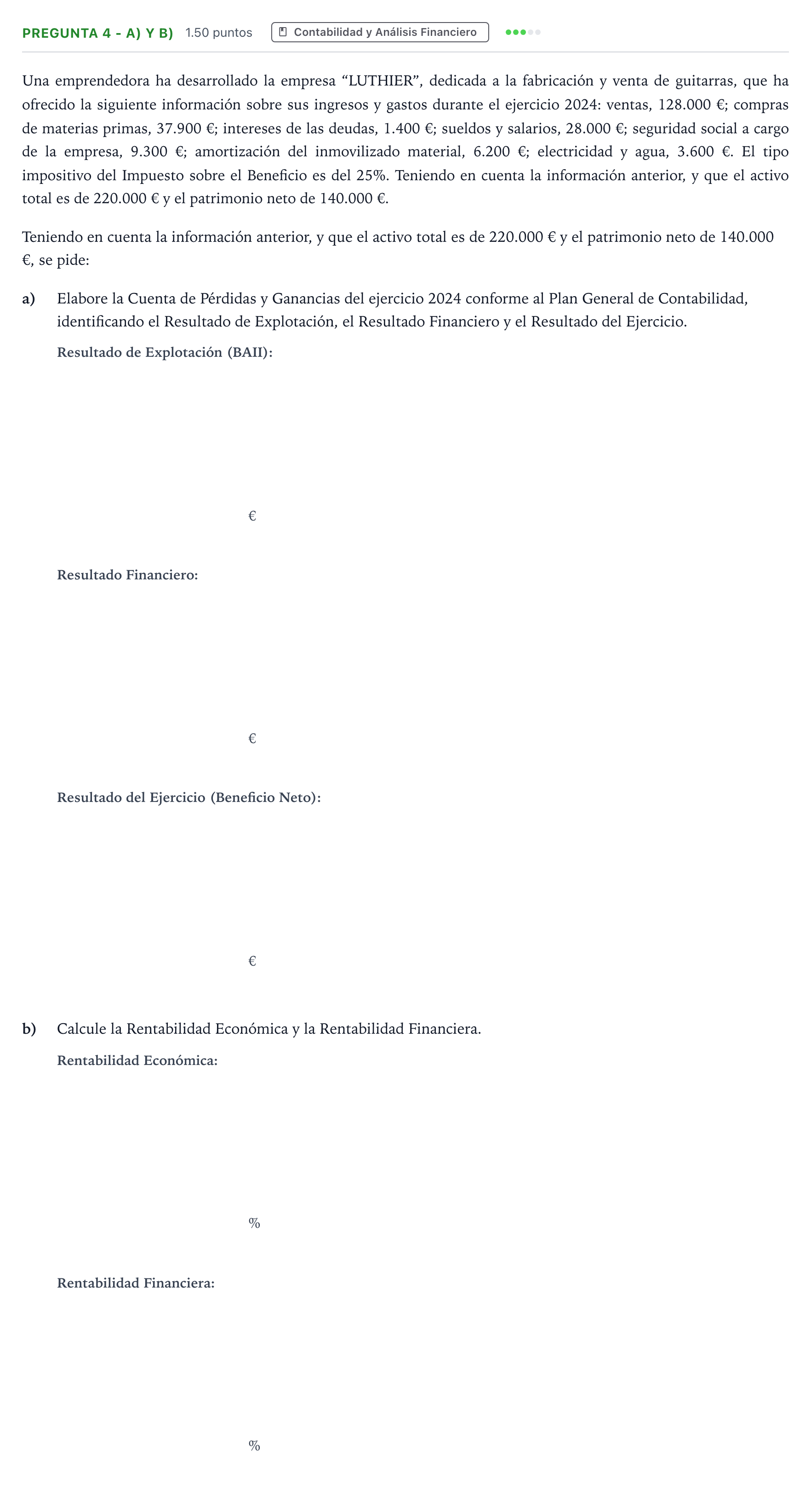 Enunciado: Pregunta 4 - a) y b) · Empresa y Diseño de Modelos de Negocio PAU Madrid Ordinaria Coincidencias 2025