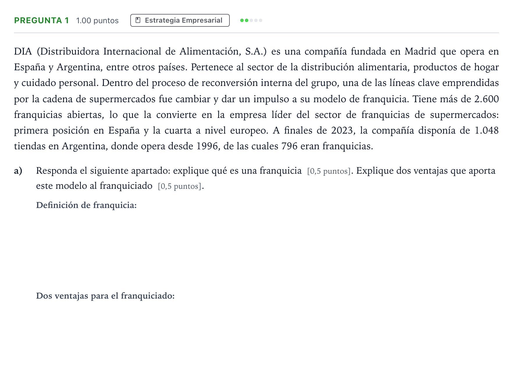 Enunciado: Pregunta 1 · Empresa y Diseño de Modelos de Negocio PAU Madrid Extraordinaria Coincidencias 2025