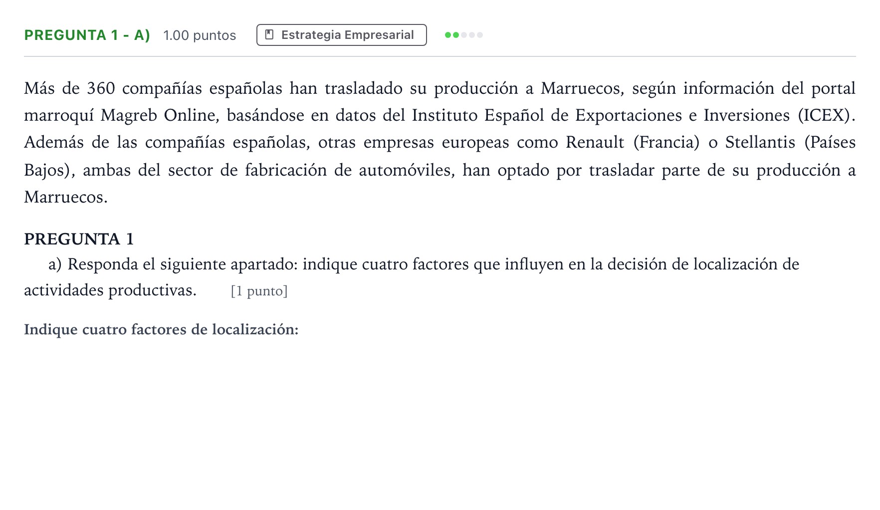 Enunciado: Pregunta 1 - a) · Empresa y Diseño de Modelos de Negocio PAU Madrid Ordinaria 2025