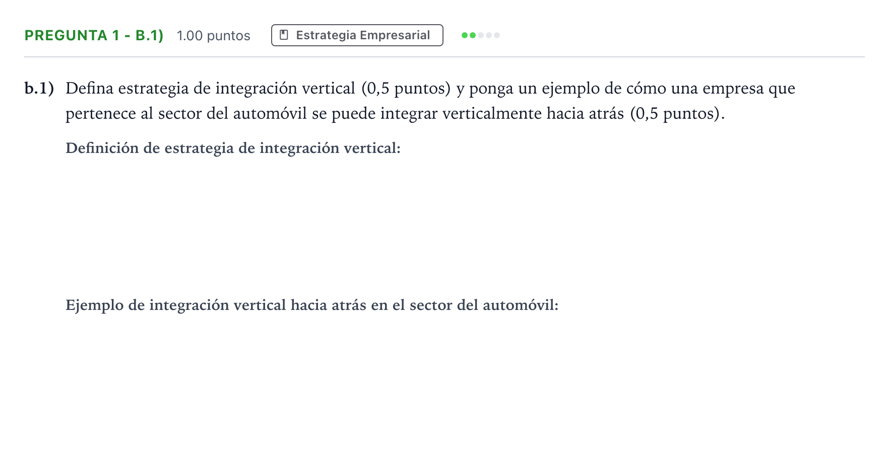 Enunciado: Pregunta 1 - b.1) · Empresa y Diseño de Modelos de Negocio PAU Madrid Modelo 2025