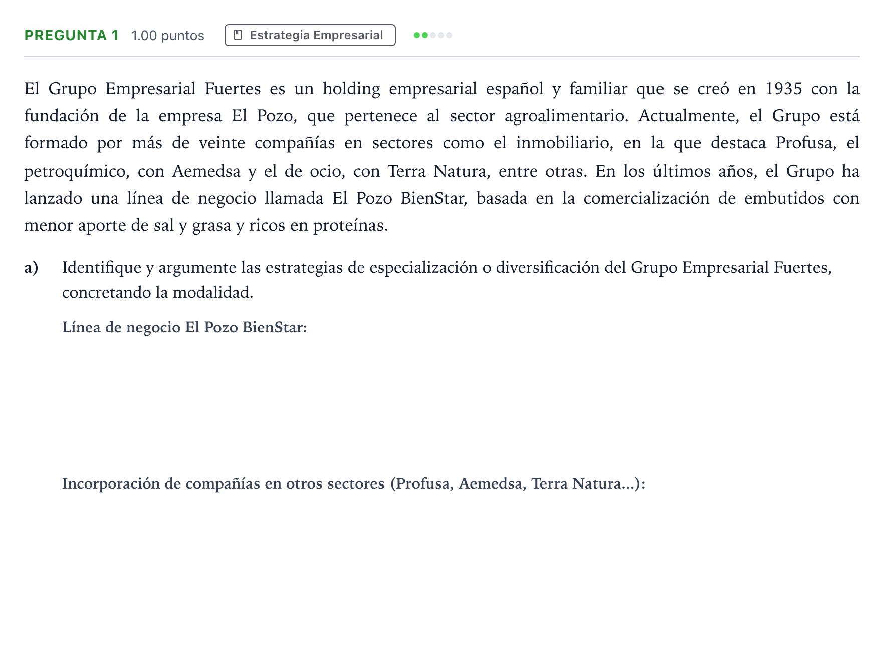 Enunciado: Pregunta 1 · Empresa y Diseño de Modelos de Negocio PAU Madrid Modelo 2025