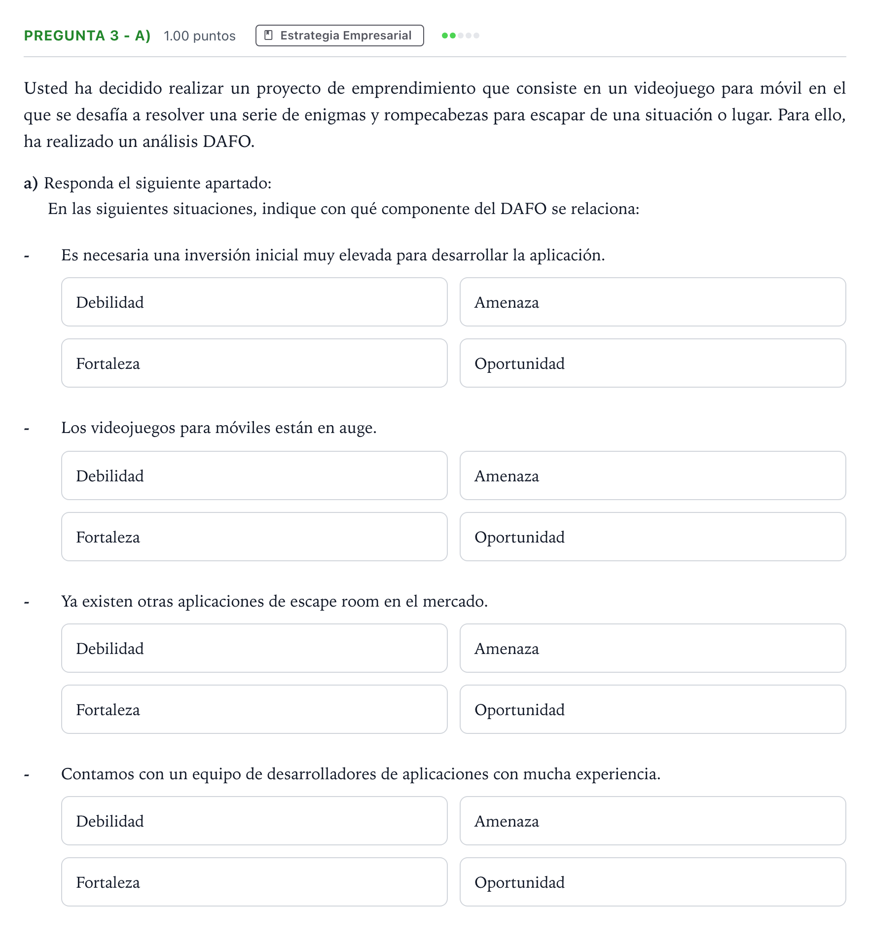 Enunciado: Pregunta 3 - a) · Empresa y Diseño de Modelos de Negocio PAU Madrid Modelo 2025