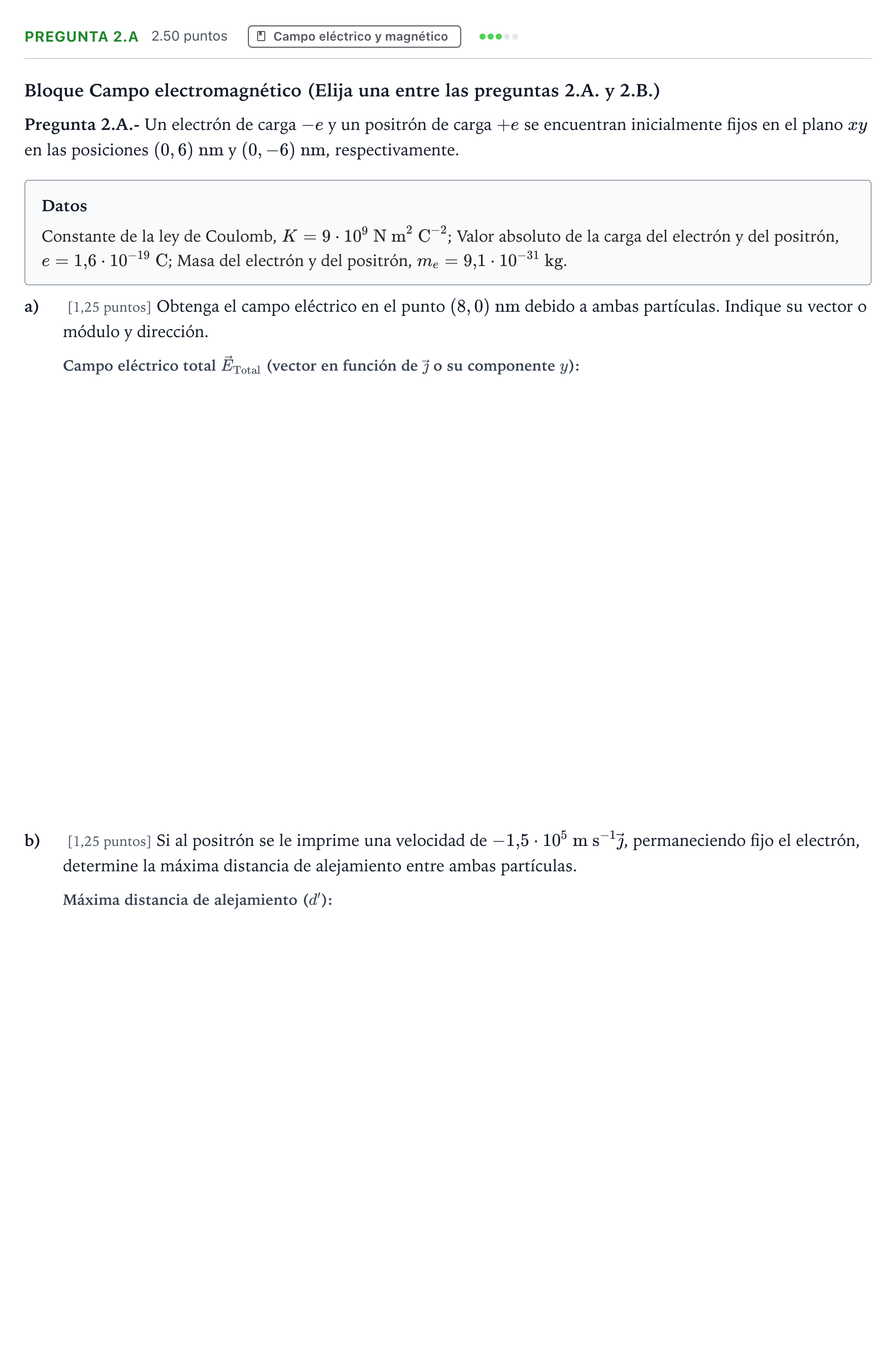 Enunciado: Pregunta 2.A · Física PAU Madrid Ordinaria 2025
