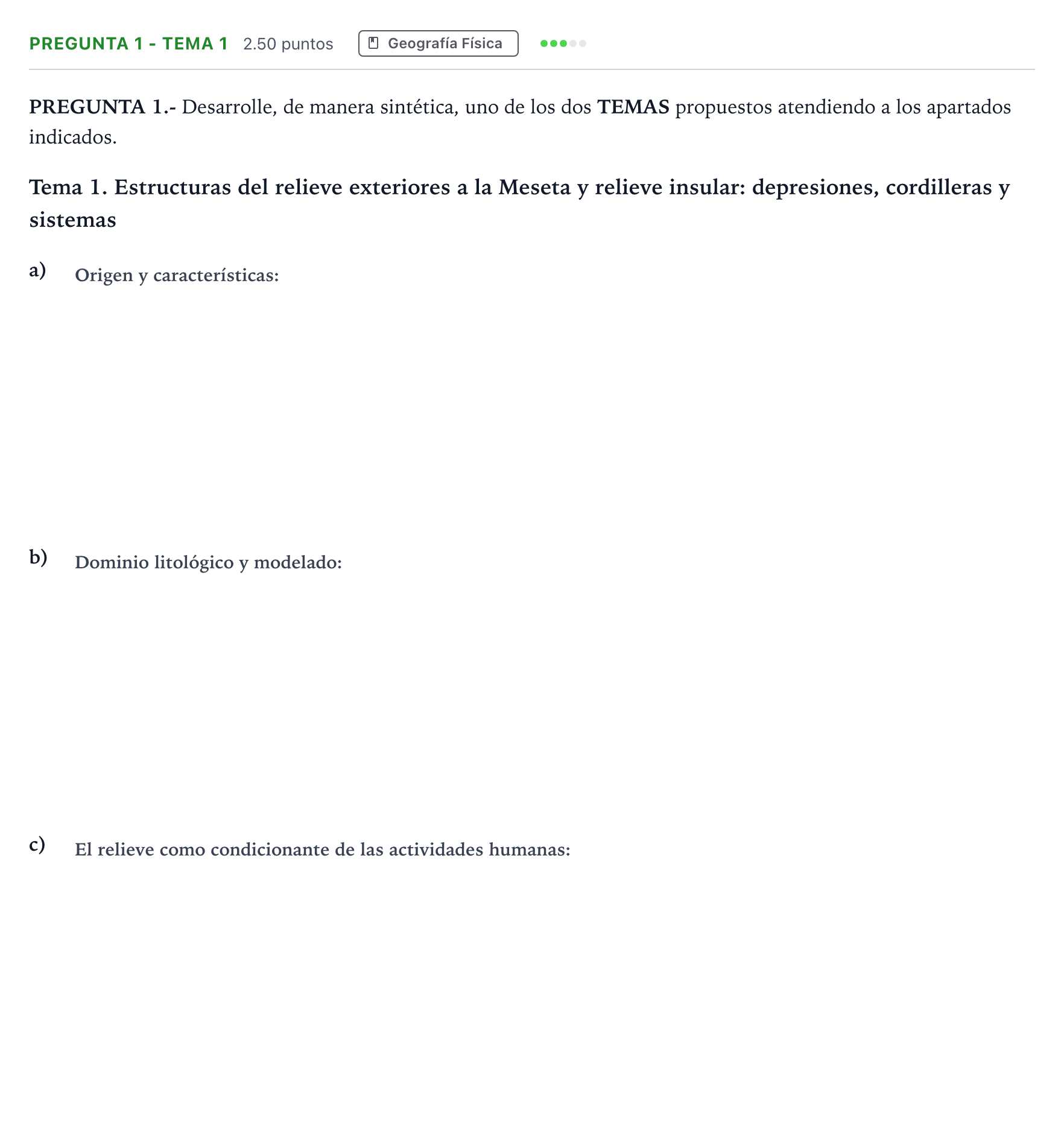 Enunciado: Pregunta 1 - Tema 1 · Geografía PAU Madrid Extraordinaria 2025