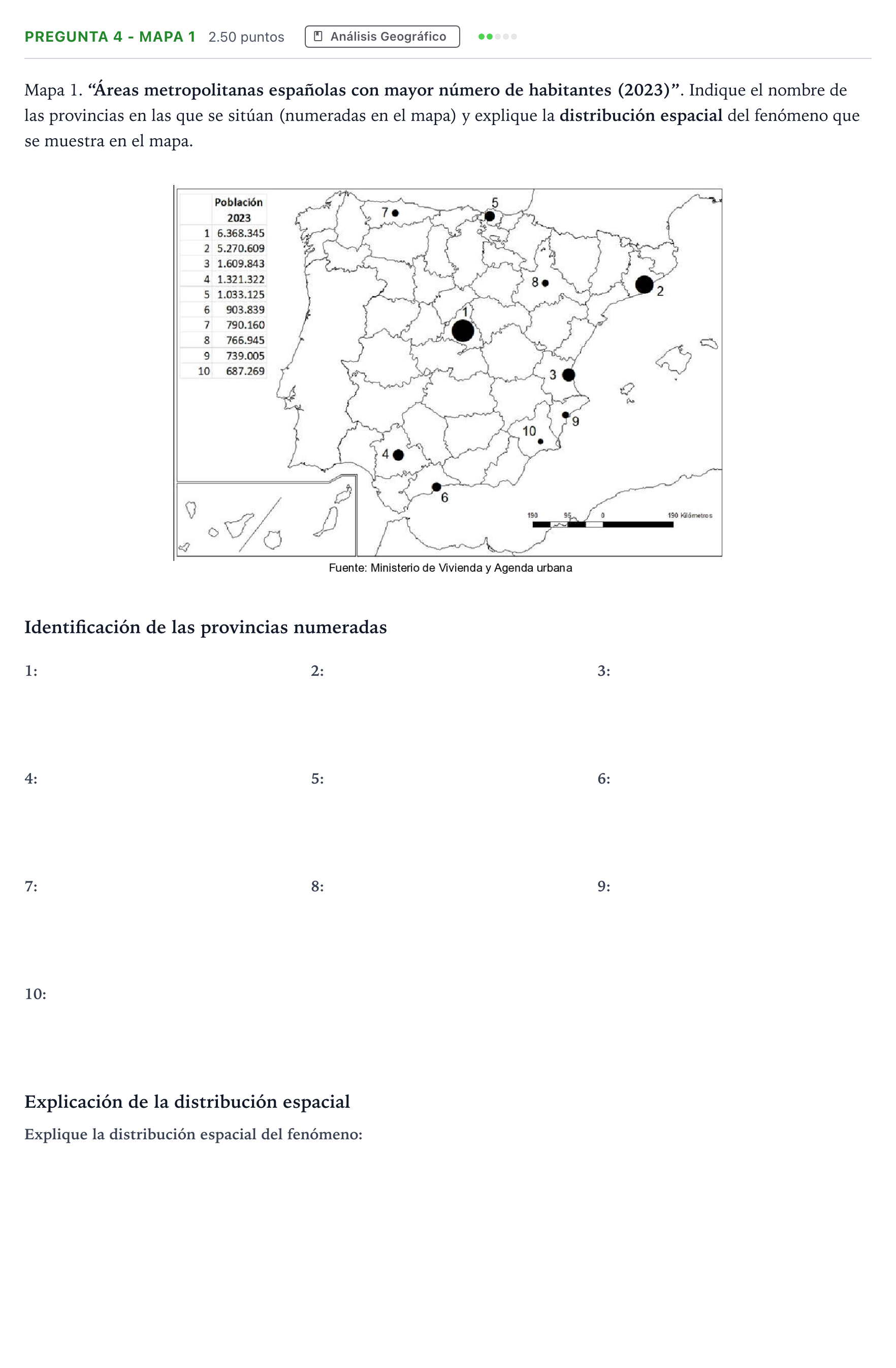 Enunciado: Pregunta 4 - Mapa 1 · Geografía PAU Madrid Extraordinaria 2025
