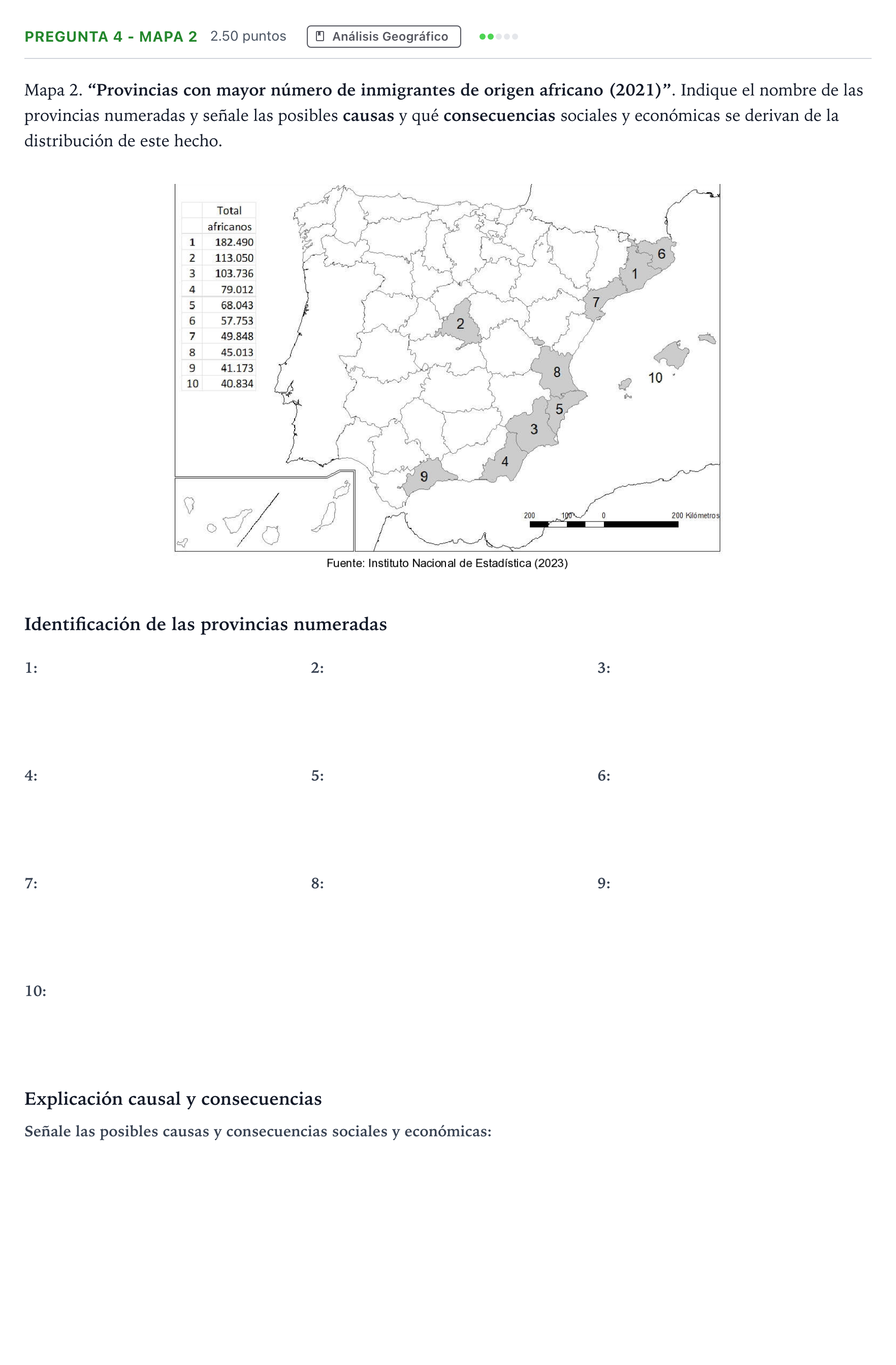 Enunciado: Pregunta 4 - Mapa 2 · Geografía PAU Madrid Extraordinaria 2025