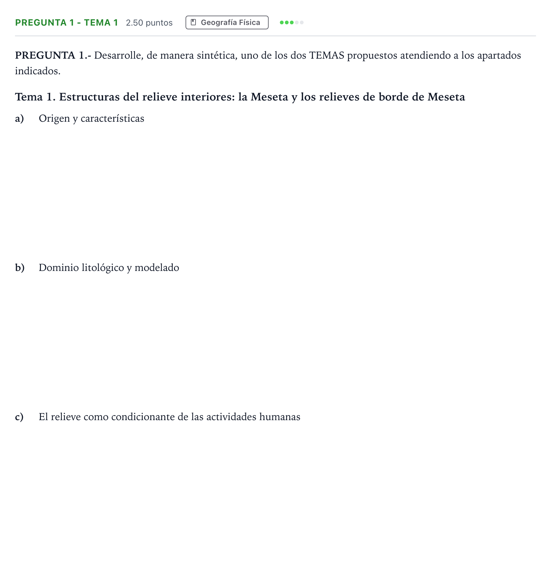 Enunciado: Pregunta 1 - Tema 1 · Geografía PAU Madrid Extraordinaria Coincidencias 2025