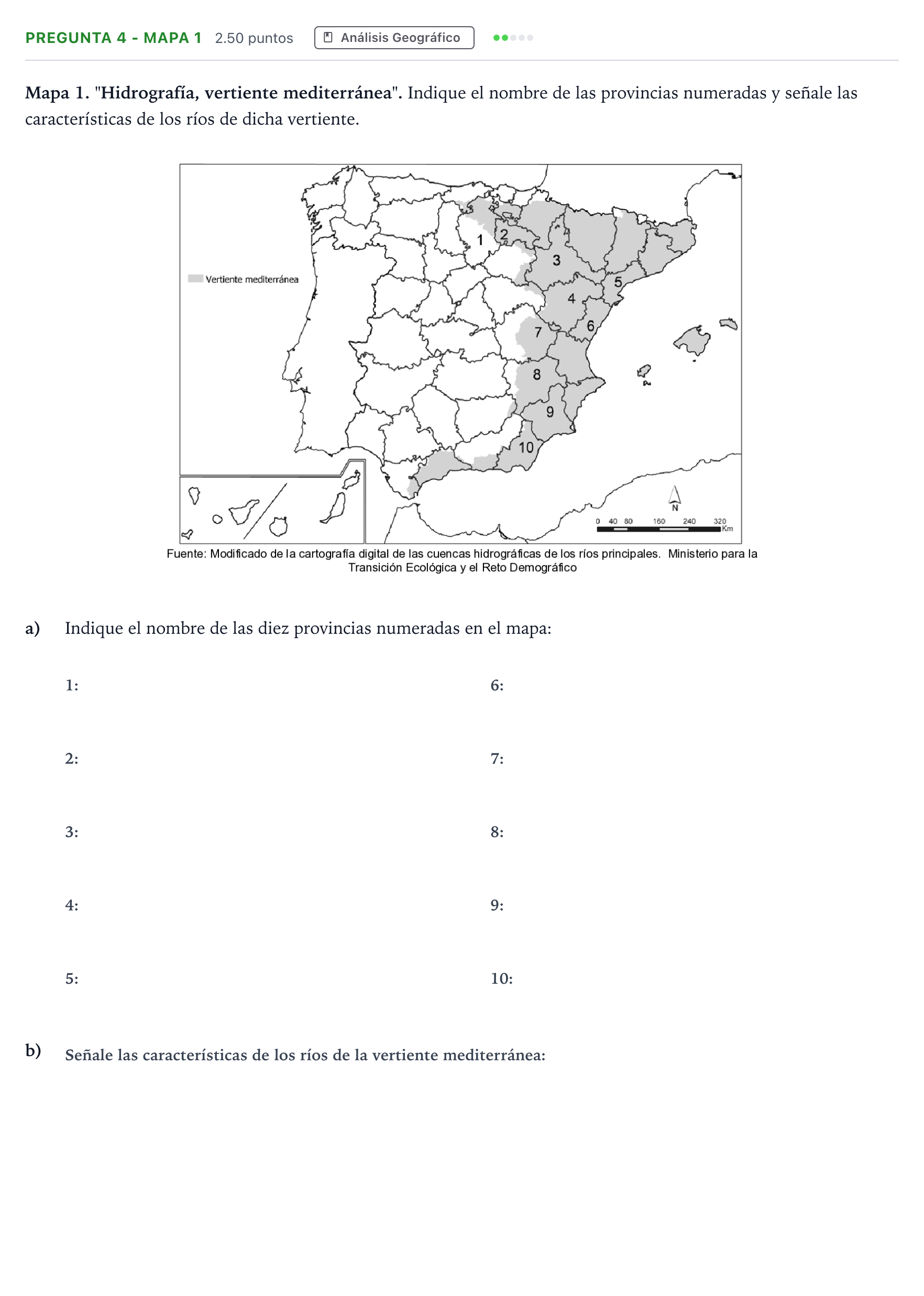 Enunciado: Pregunta 4 - Mapa 1 · Geografía PAU Madrid Extraordinaria Coincidencias 2025