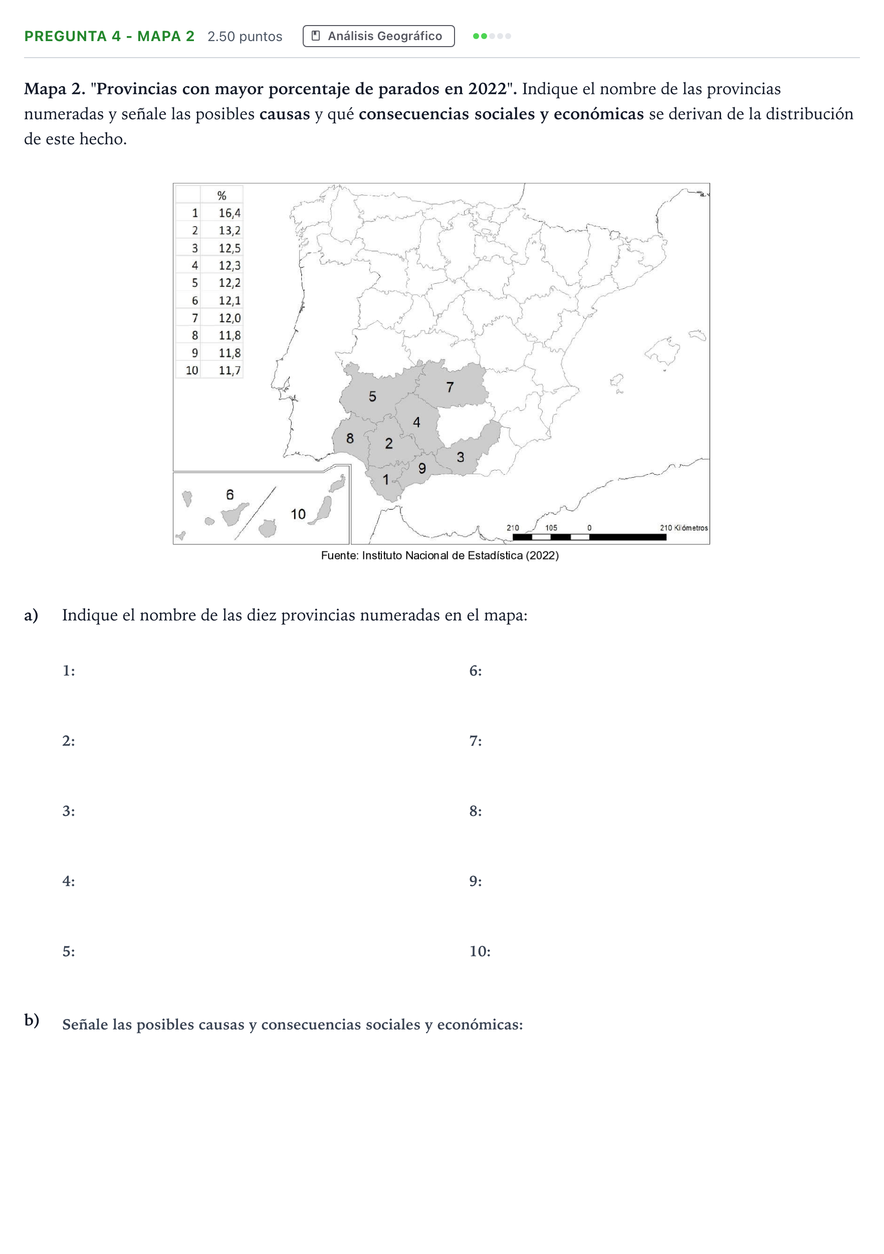 Enunciado: Pregunta 4 - Mapa 2 · Geografía PAU Madrid Extraordinaria Coincidencias 2025