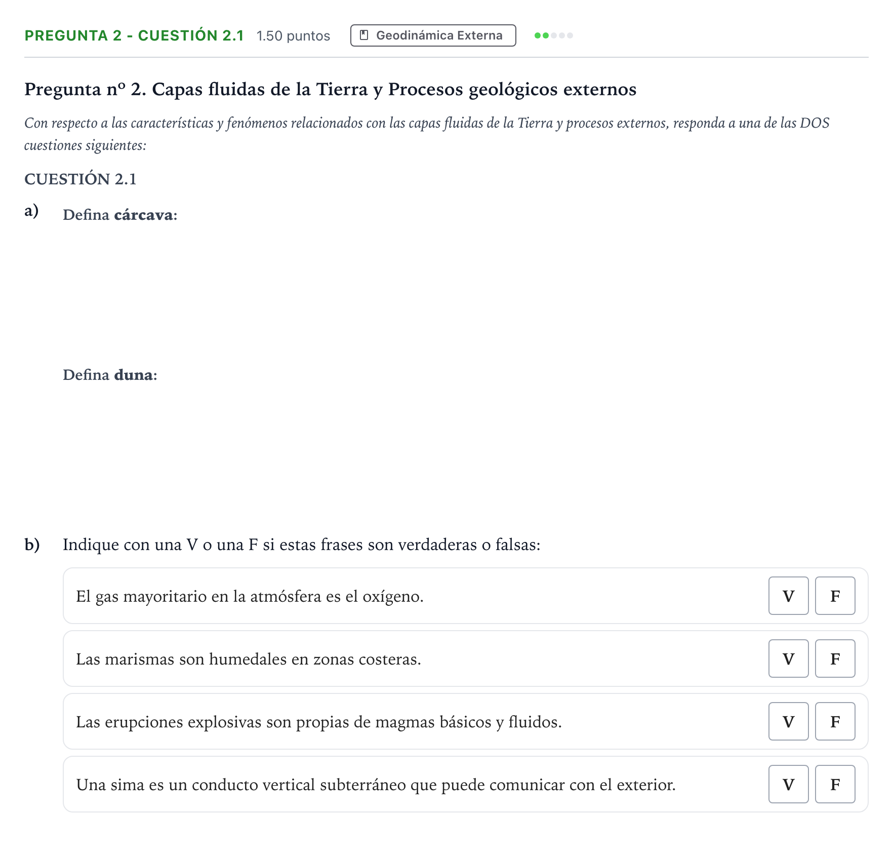Enunciado: Pregunta 2 - Cuestión 2.1 · Geología PAU Madrid Extraordinaria 2025
