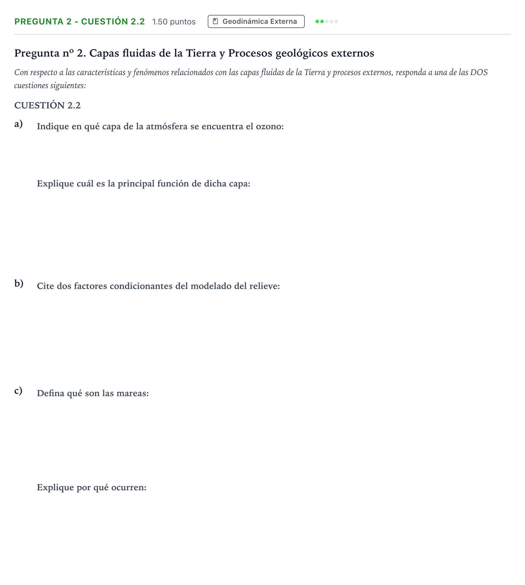 Enunciado: Pregunta 2 - Cuestión 2.2 · Geología PAU Madrid Extraordinaria 2025