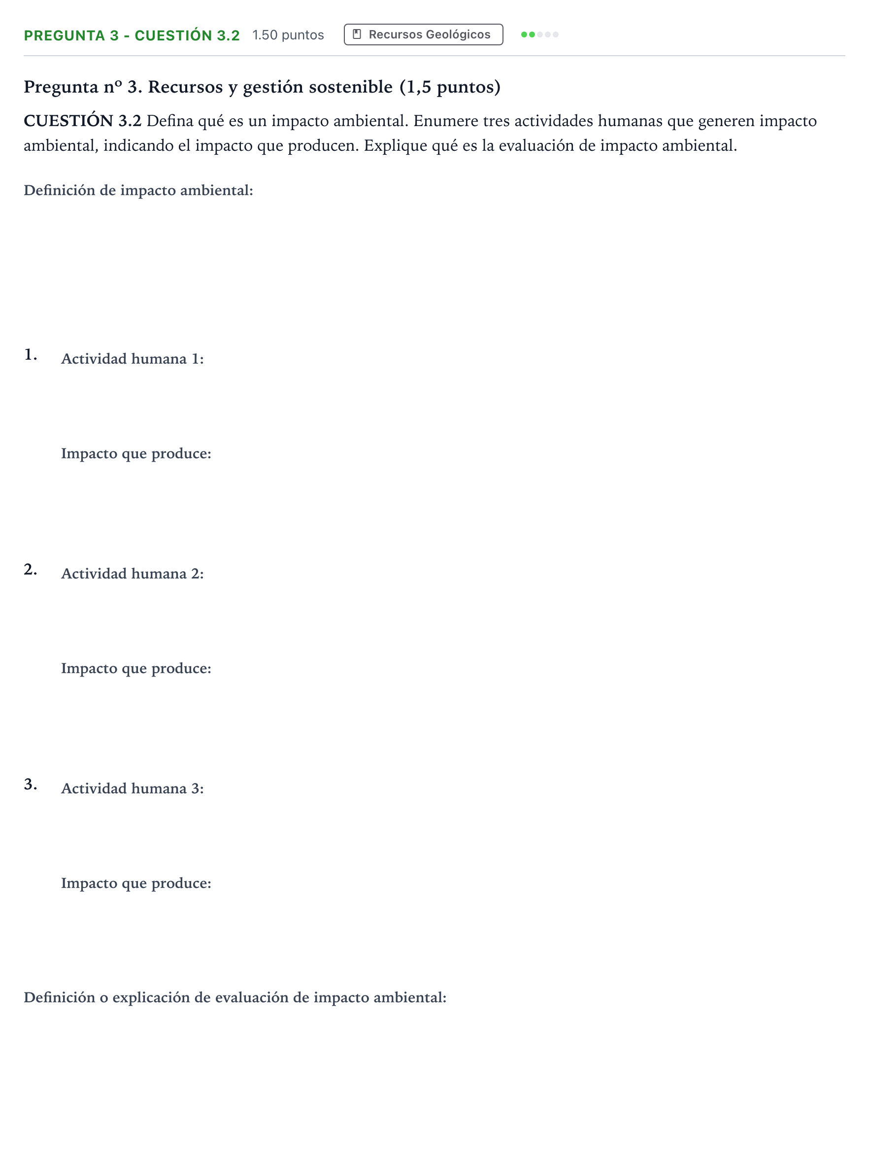 Enunciado: Pregunta 3 - Cuestión 3.2 · Geología PAU Madrid Extraordinaria 2025