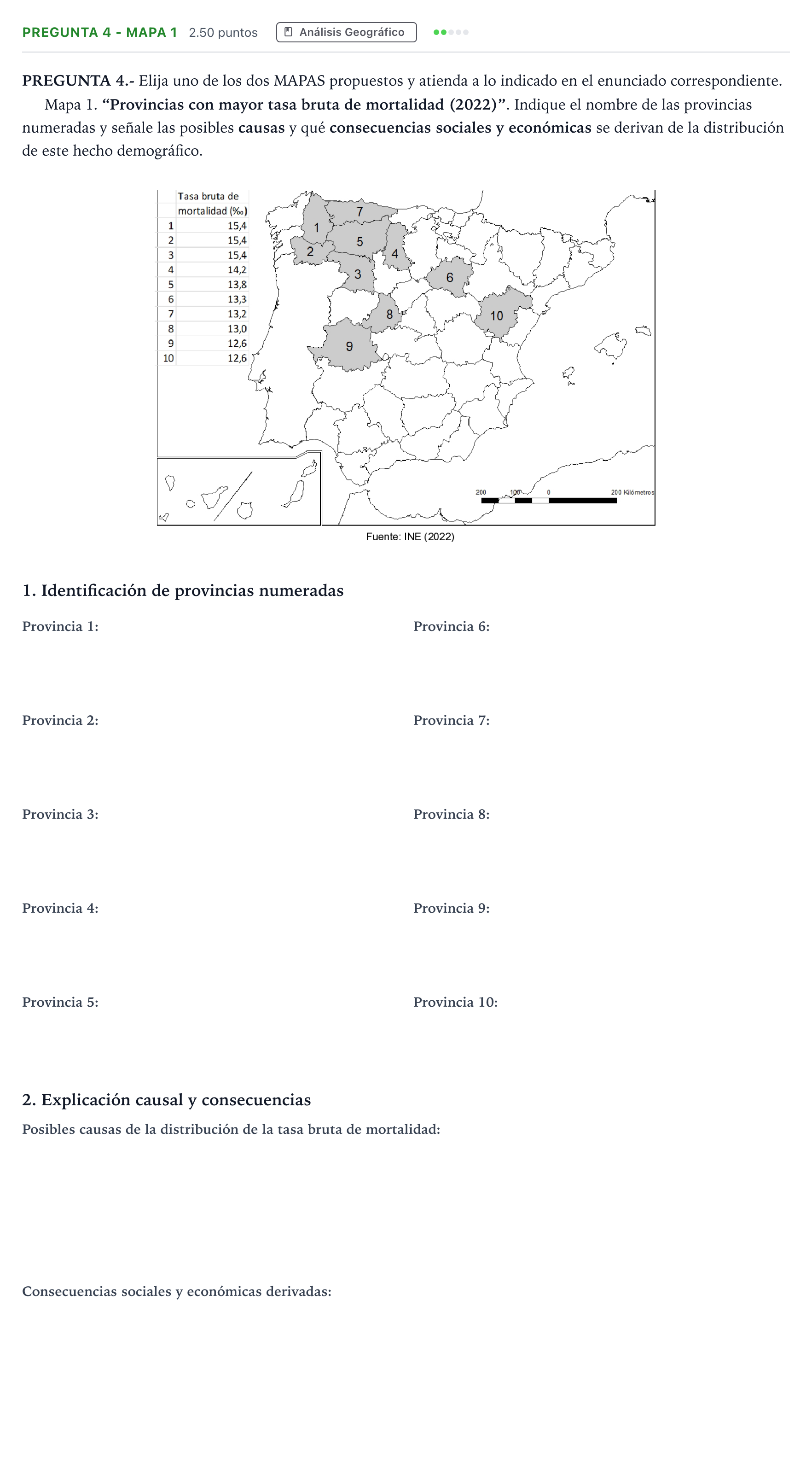Enunciado: Pregunta 4 - Mapa 1 · Geografía PAU Madrid Modelo 2025