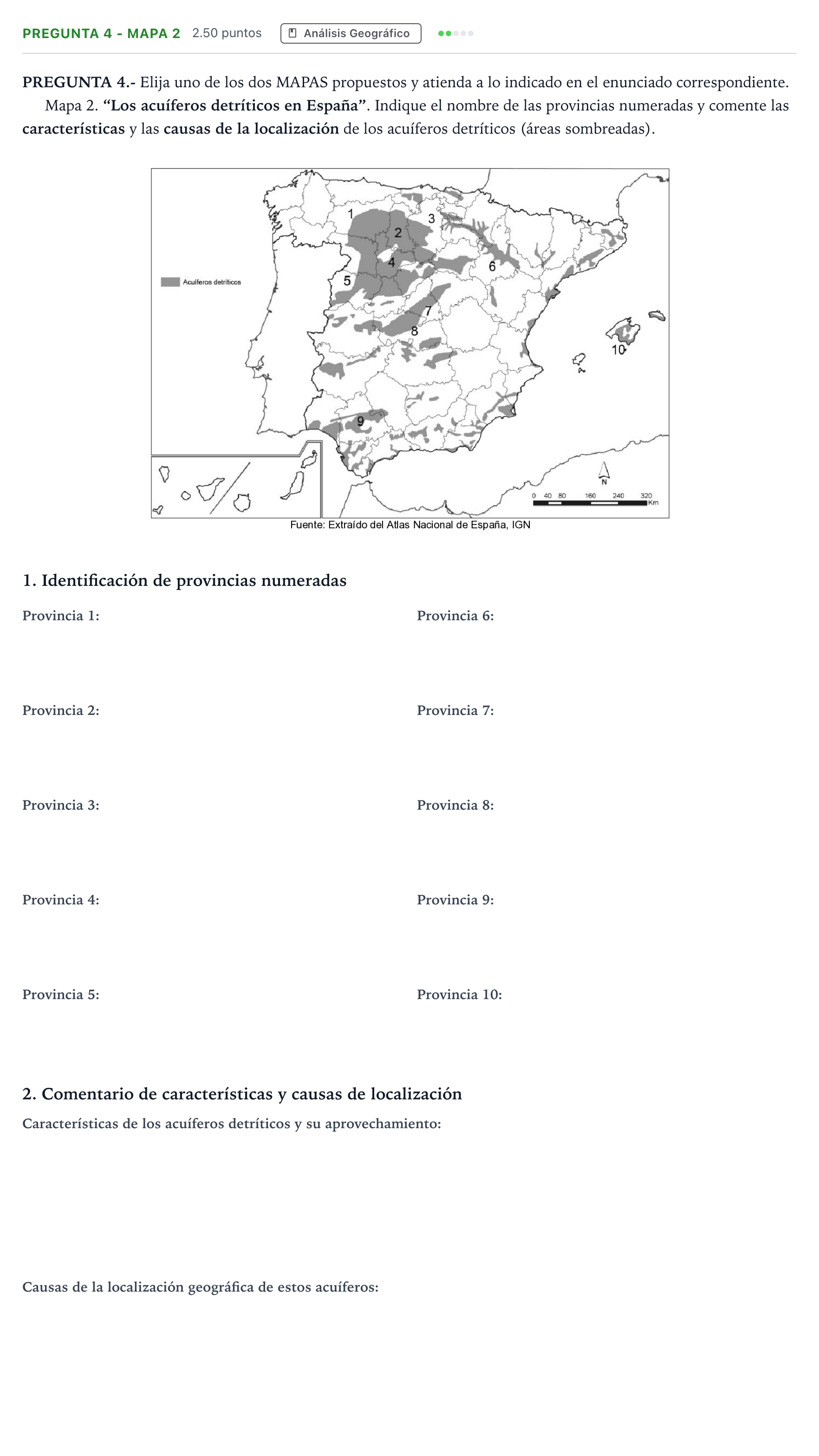 Enunciado: Pregunta 4 - Mapa 2 · Geografía PAU Madrid Modelo 2025
