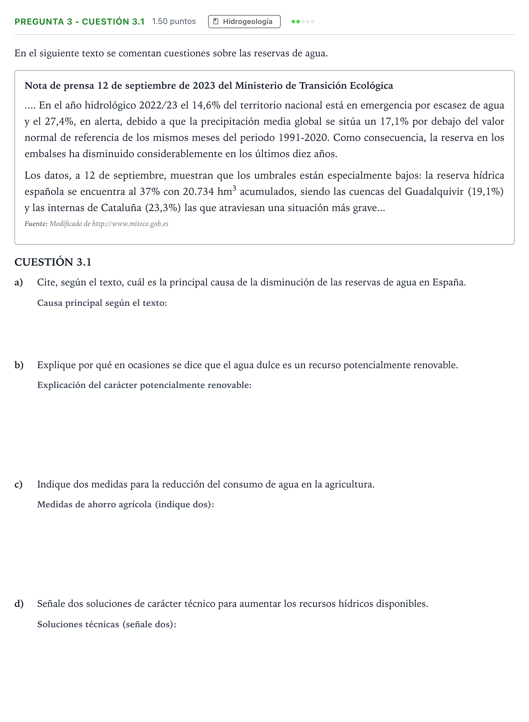 Enunciado: Pregunta 3 - CUESTIÓN 3.1 · Geología PAU Madrid Extraordinaria Coincidencias 2025