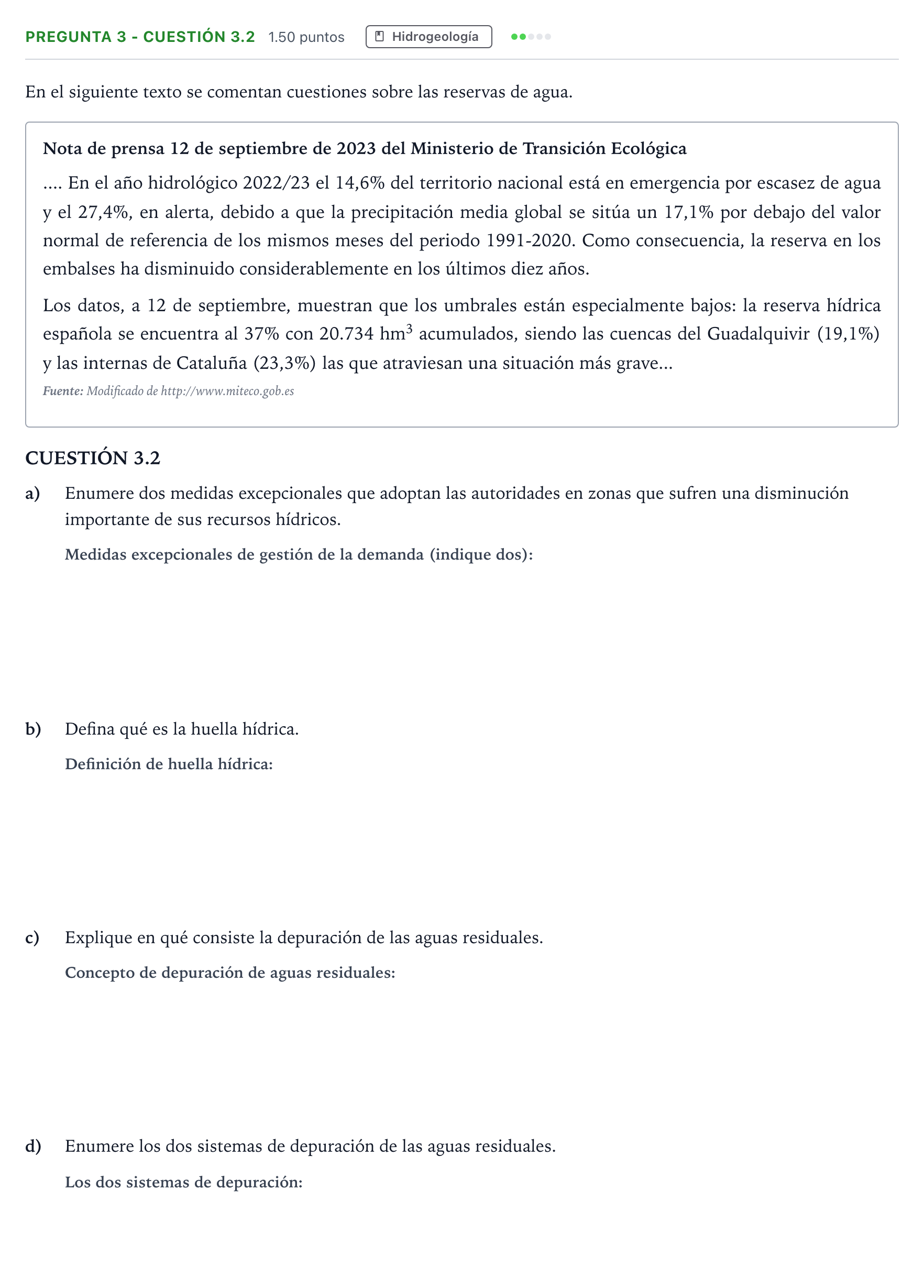 Enunciado: Pregunta 3 - CUESTIÓN 3.2 · Geología PAU Madrid Extraordinaria Coincidencias 2025
