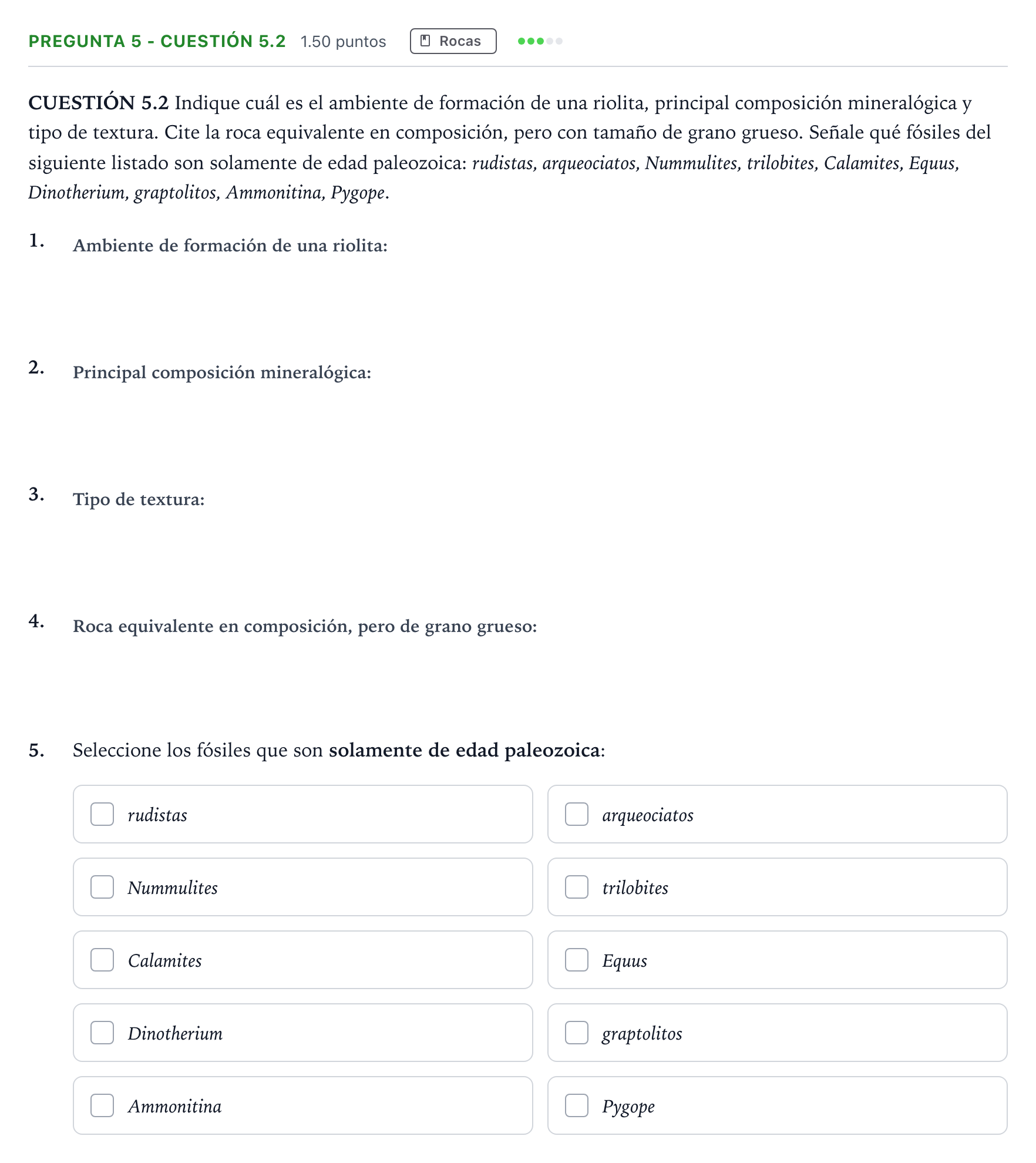 Enunciado: Pregunta 5 - CUESTIÓN 5.2 · Geología PAU Madrid Extraordinaria Coincidencias 2025