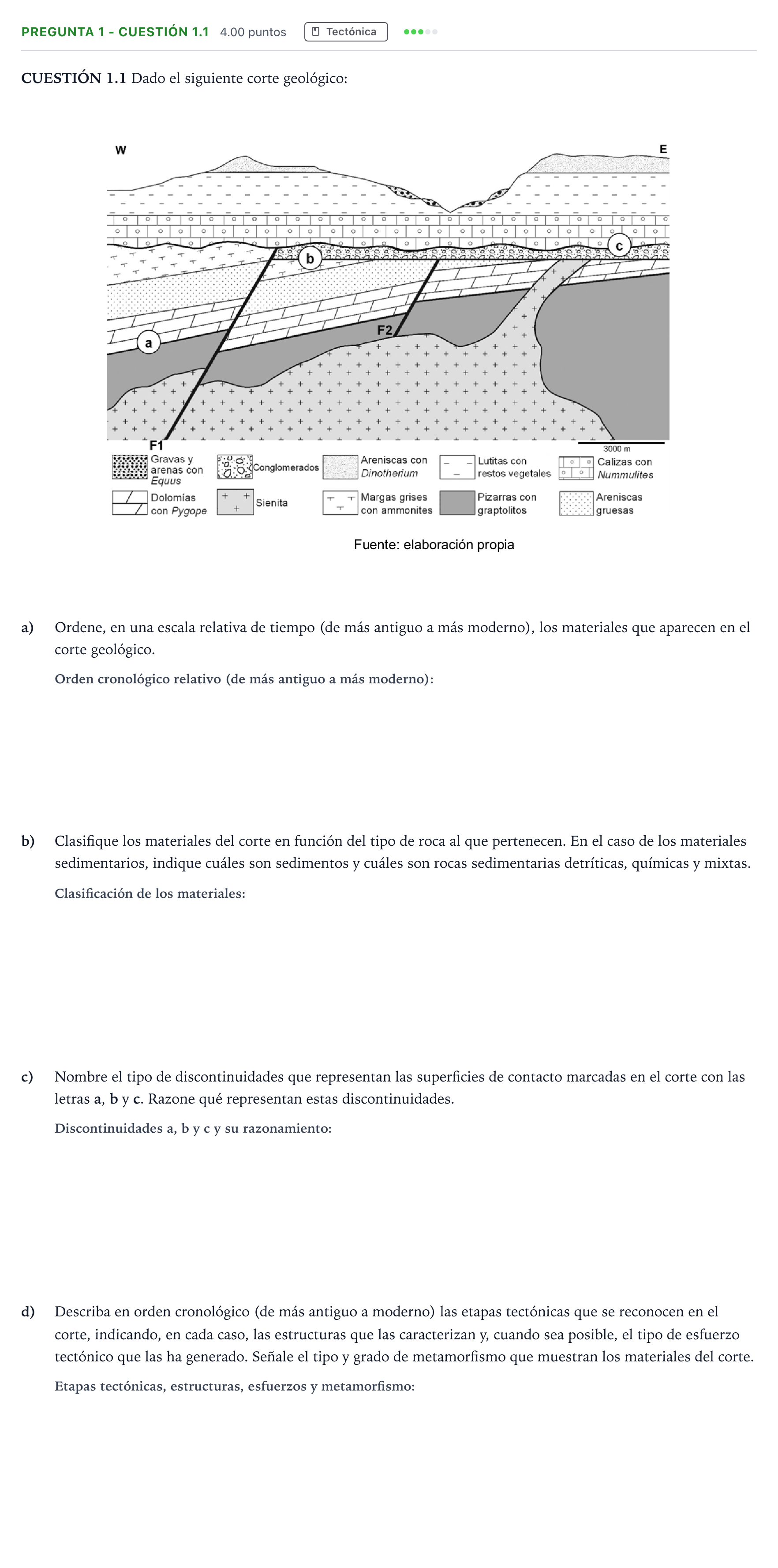 Enunciado: Pregunta 1 - Cuestión 1.1 · Geología PAU Madrid Modelo 2025