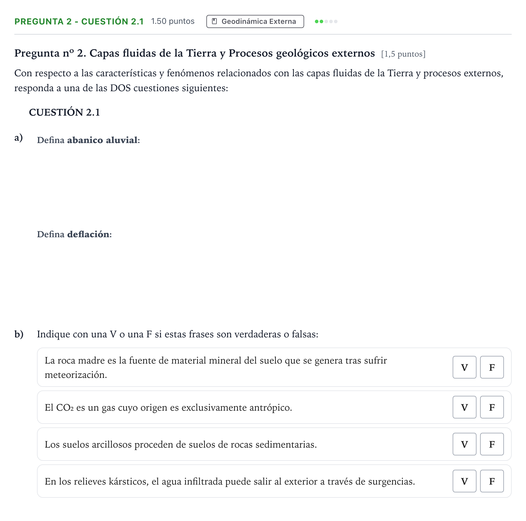 Enunciado: Pregunta 2 - Cuestión 2.1 · Geología PAU Madrid Modelo 2025